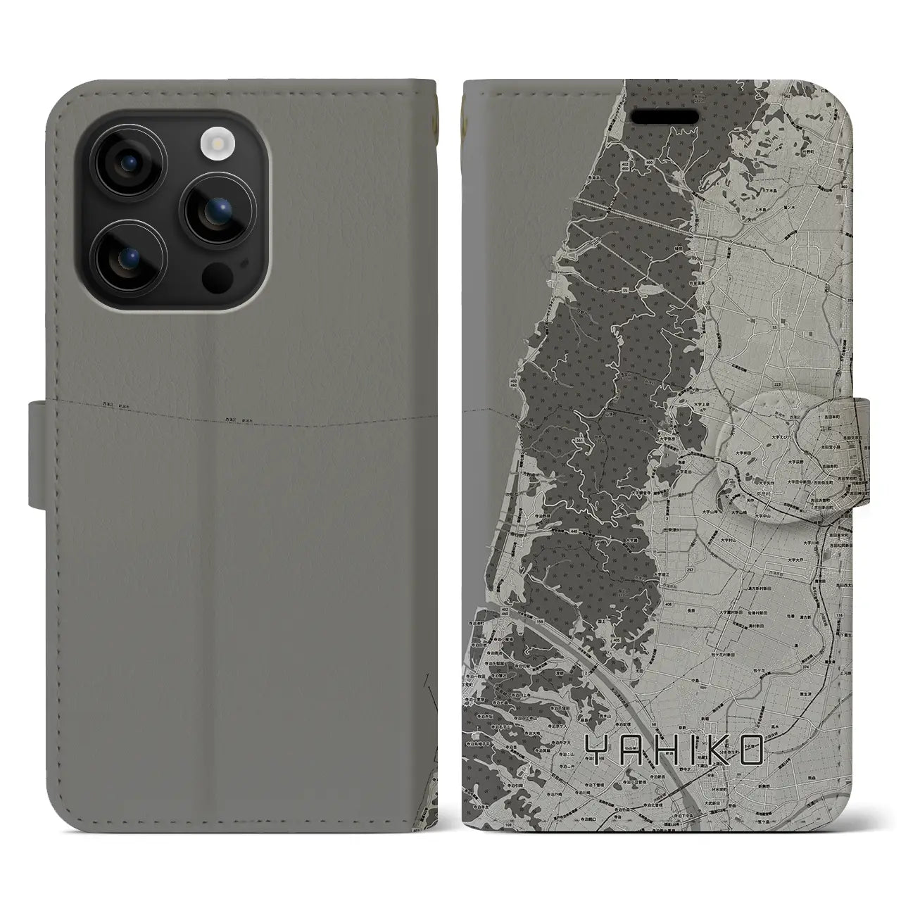 【弥彦(新潟県)】地図柄iPhoneケース(手帳タイプ)モノトーン・iPhone 16 用