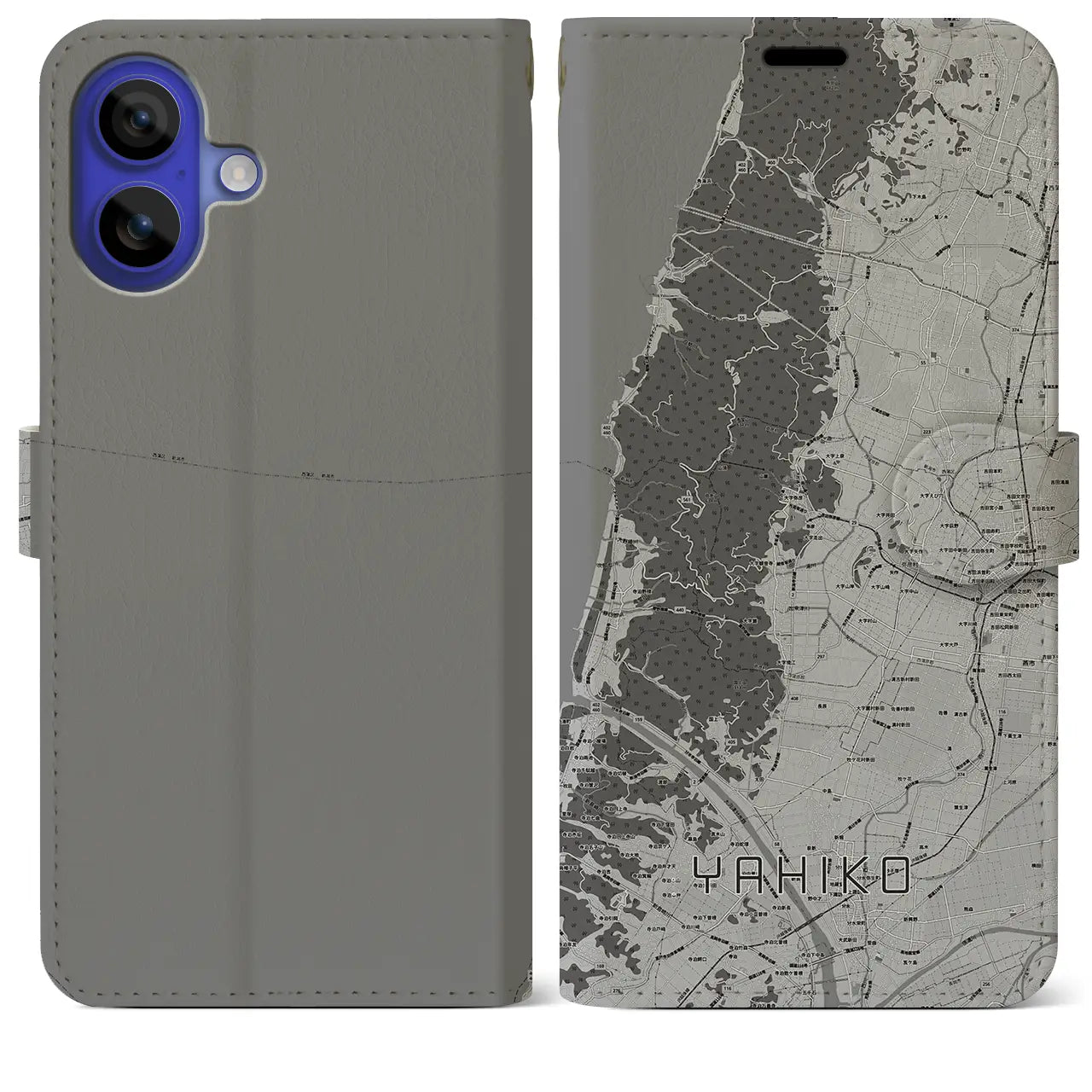 【弥彦(新潟県)】地図柄iPhoneケース(手帳タイプ)モノトーン・iPhone 16 Pro Max 用
