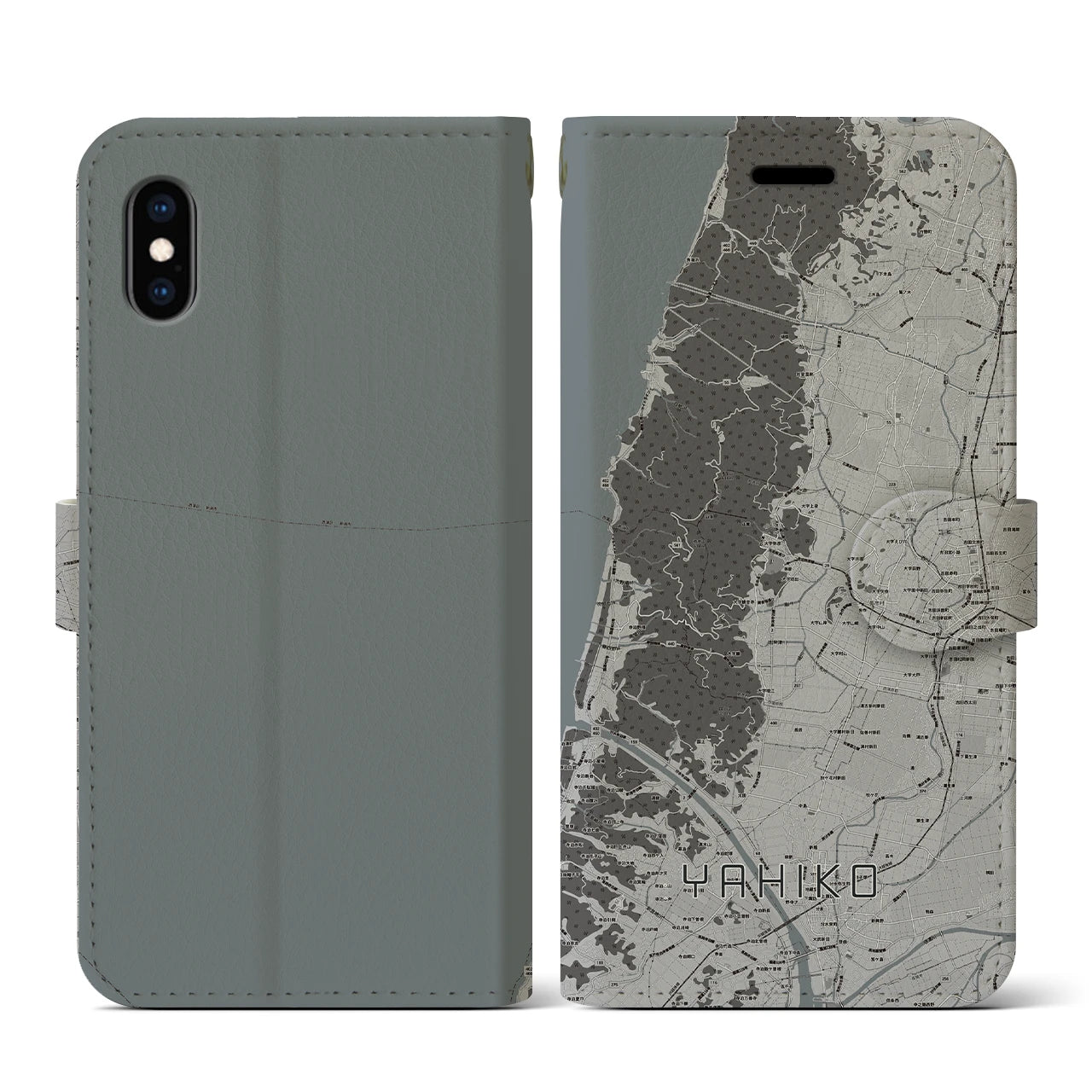 【弥彦(新潟県)】地図柄iPhoneケース(手帳タイプ)モノトーン・iPhone XS / X 用