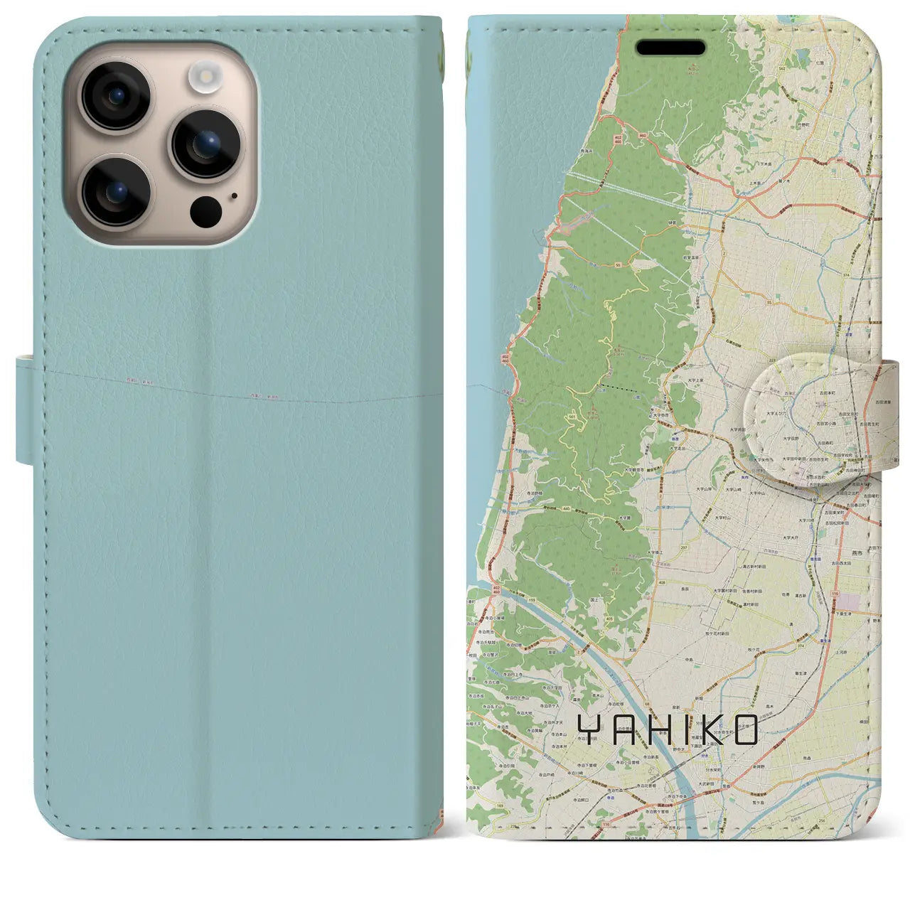 【弥彦(新潟県)】地図柄iPhoneケース(手帳タイプ)ナチュラル・iPhone 16 Plus 用