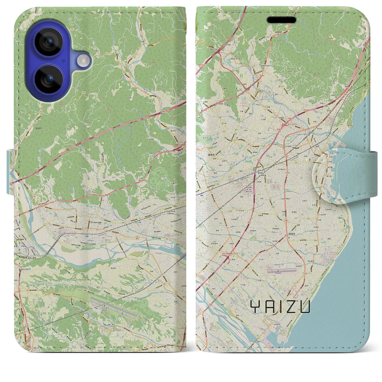 【焼津(静岡県)】地図柄iPhoneケース(手帳タイプ)ナチュラル・iPhone 16 Pro Max 用