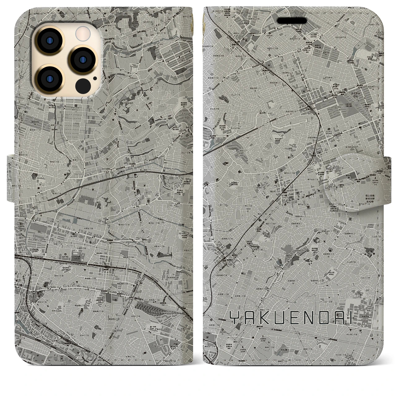 【薬園台(千葉県)】地図柄iPhoneケース(手帳タイプ)