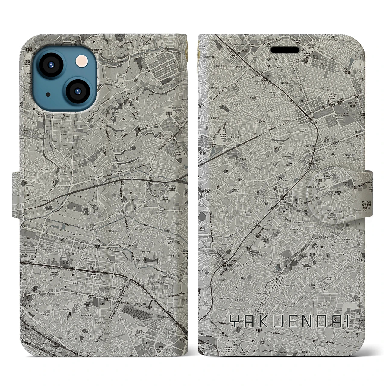 【薬園台(千葉県)】地図柄iPhoneケース(手帳タイプ)