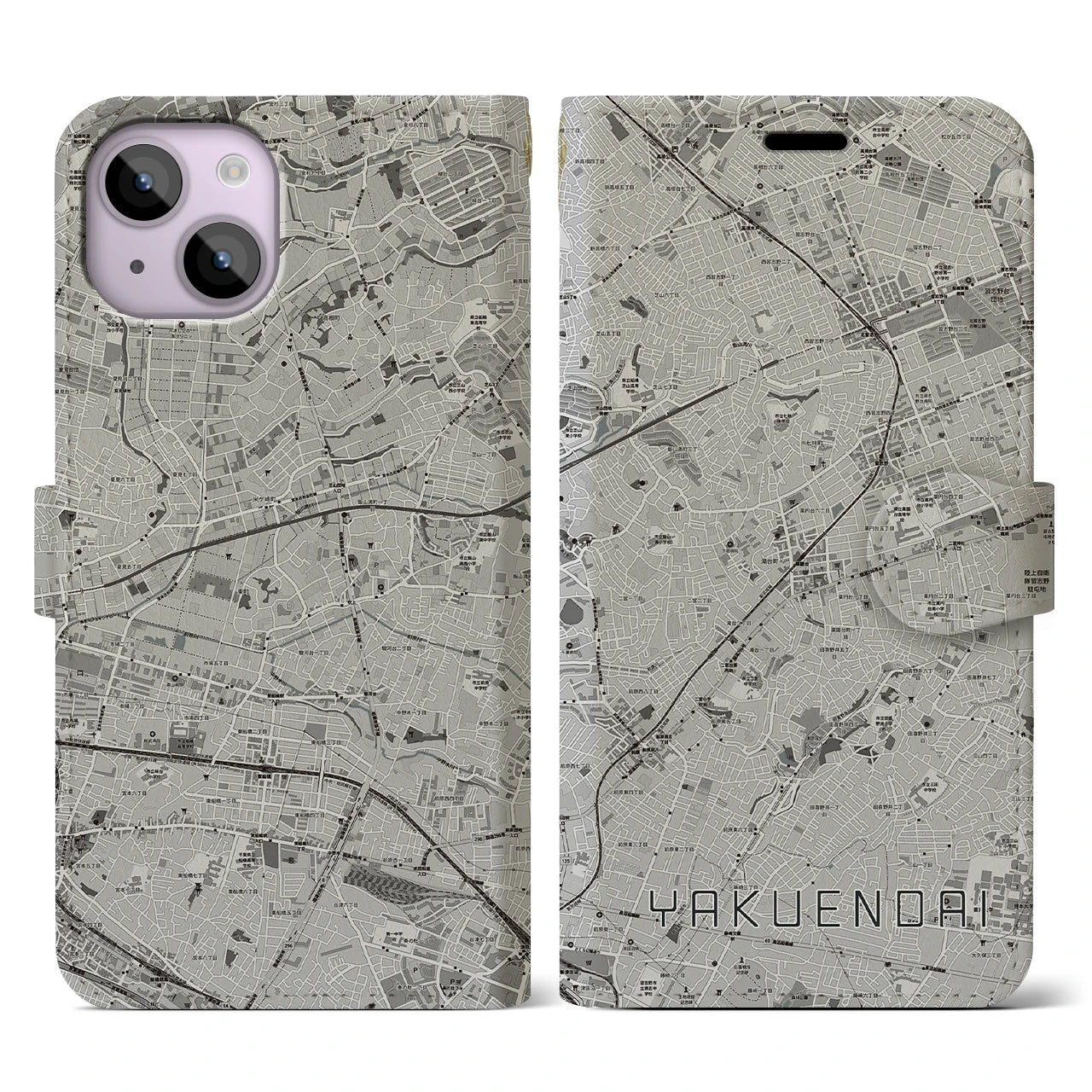 【薬園台(千葉県)】地図柄iPhoneケース(手帳タイプ)