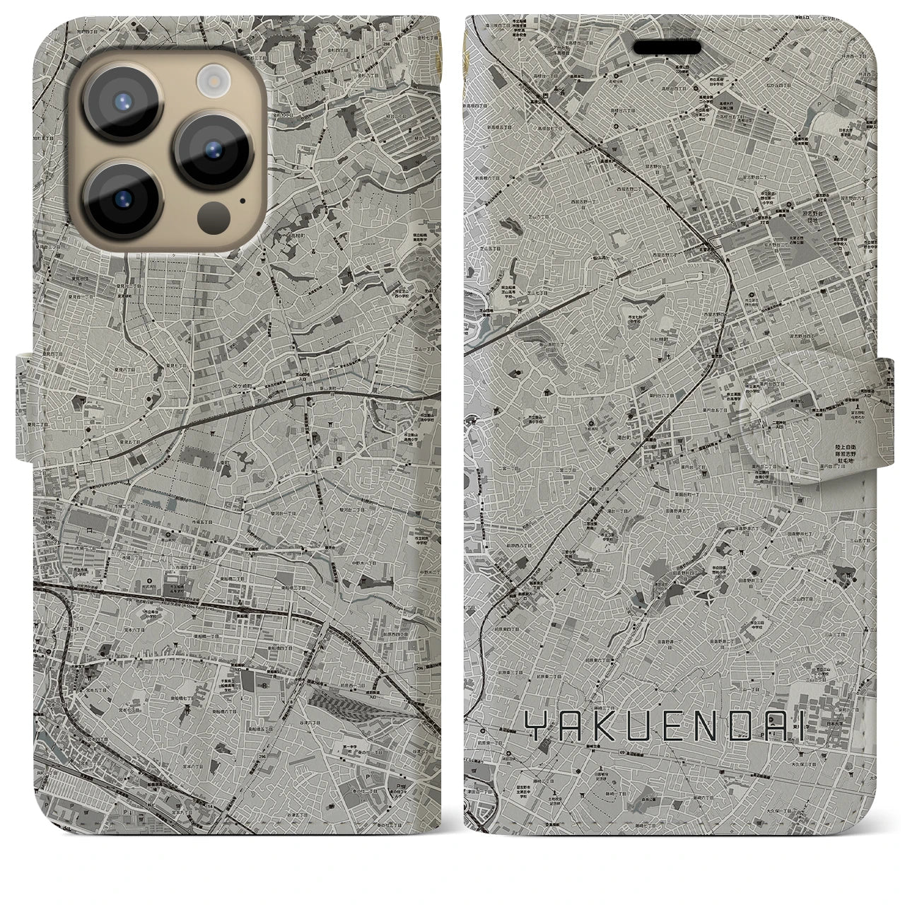 【薬園台(千葉県)】地図柄iPhoneケース(手帳タイプ)