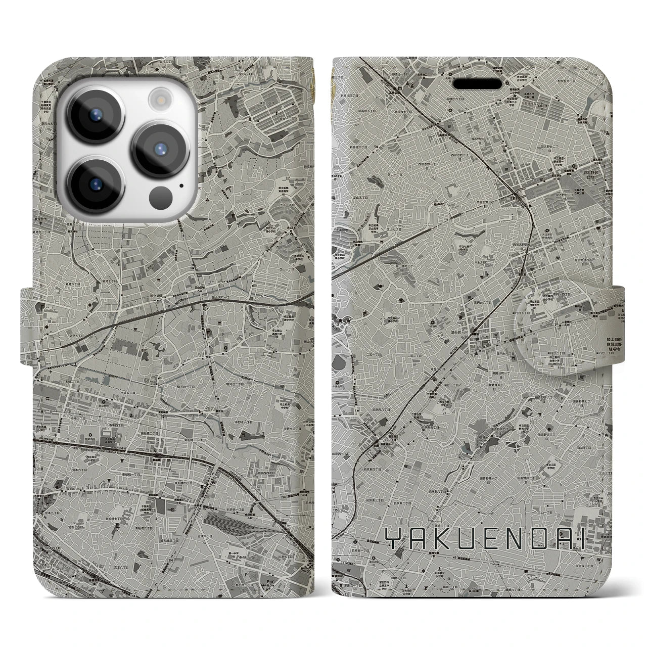 【薬園台(千葉県)】地図柄iPhoneケース(手帳タイプ)