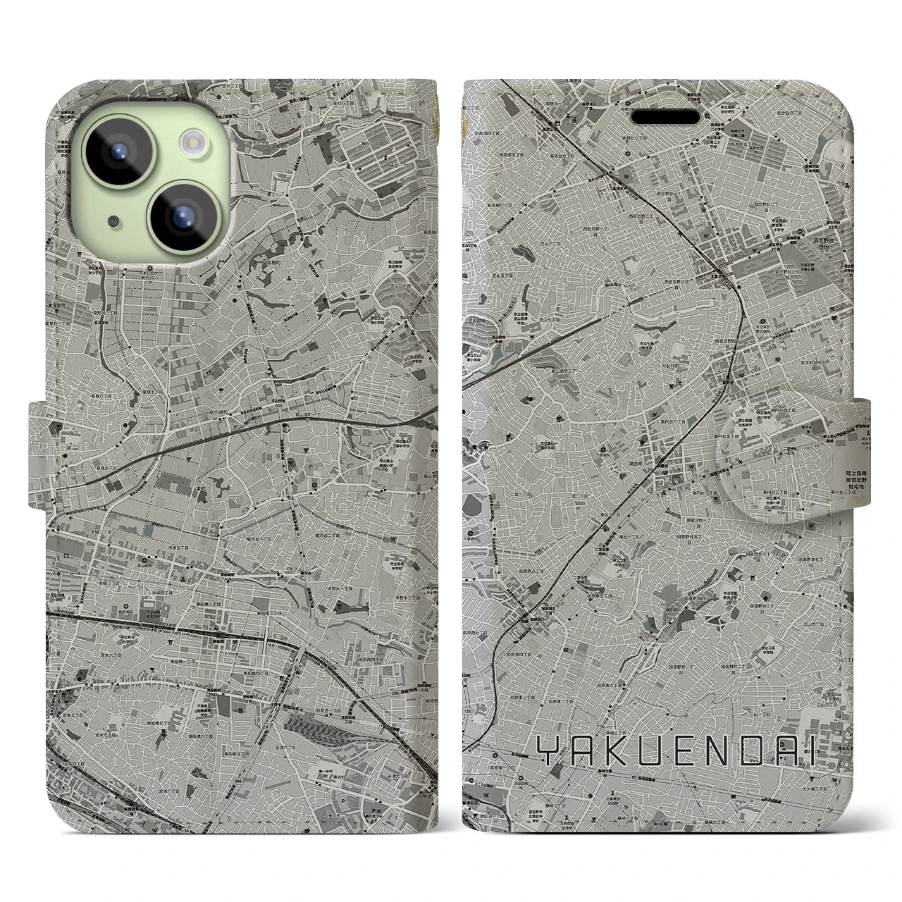 【薬園台(千葉県)】地図柄iPhoneケース(手帳タイプ)