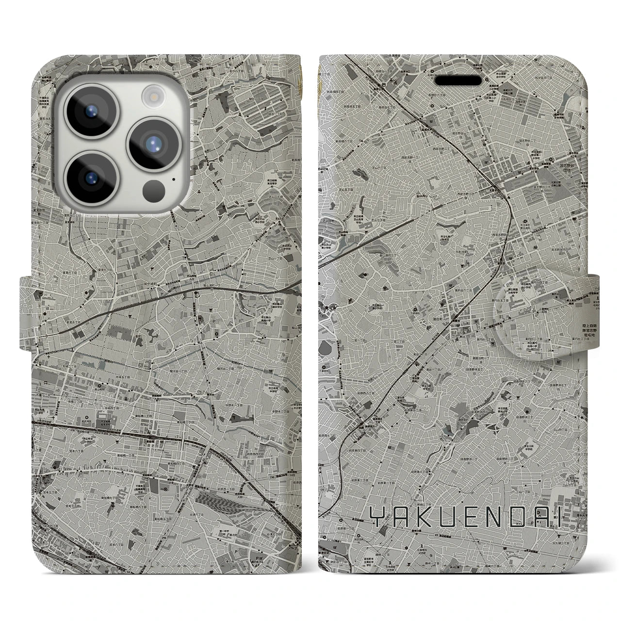 【薬園台(千葉県)】地図柄iPhoneケース(手帳タイプ)