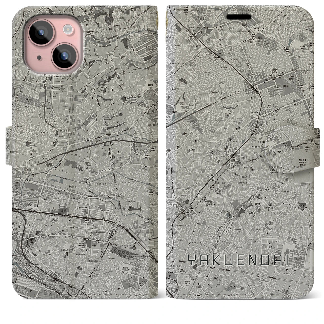 【薬園台(千葉県)】地図柄iPhoneケース(手帳タイプ)