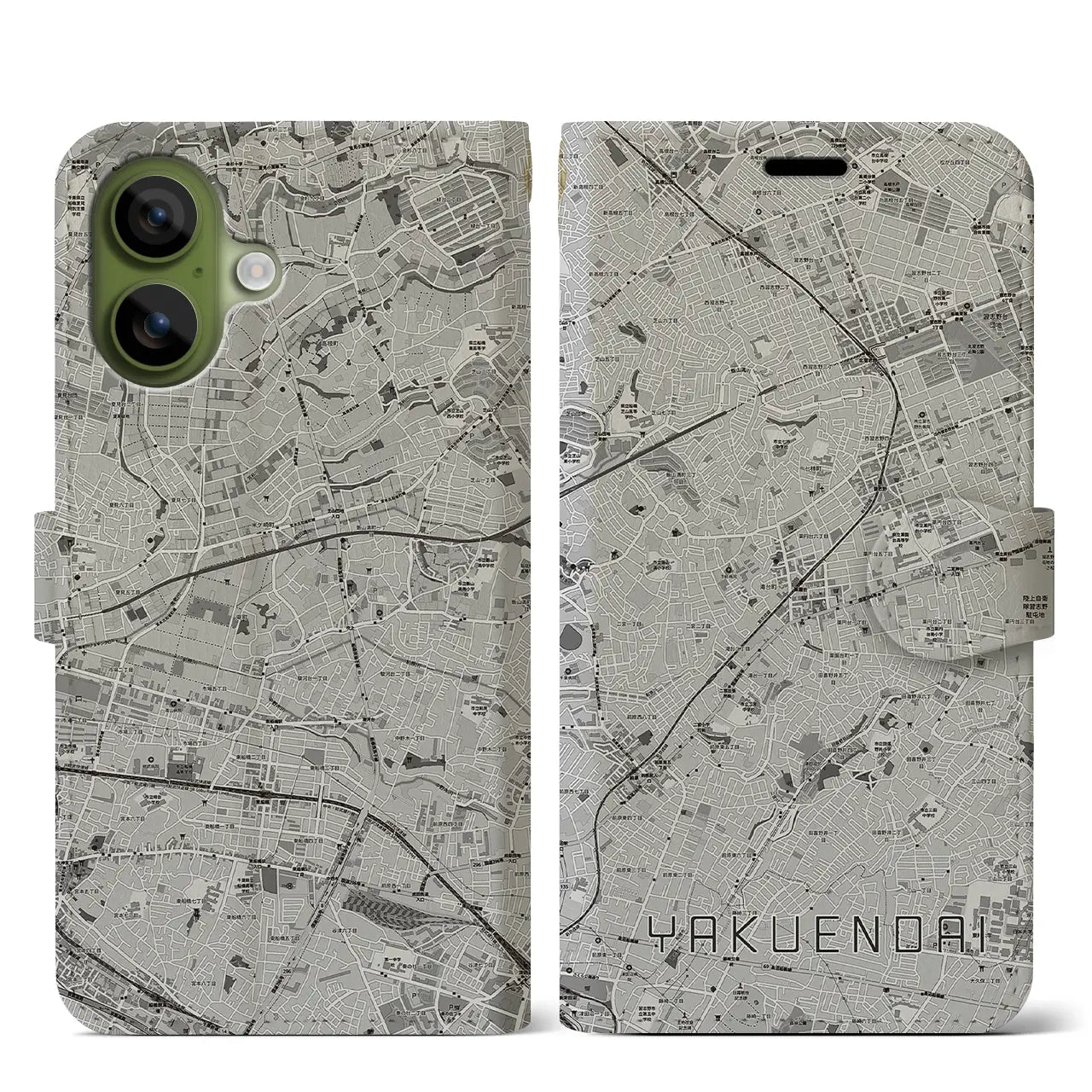 【薬園台(千葉県)】地図柄iPhoneケース(手帳タイプ)