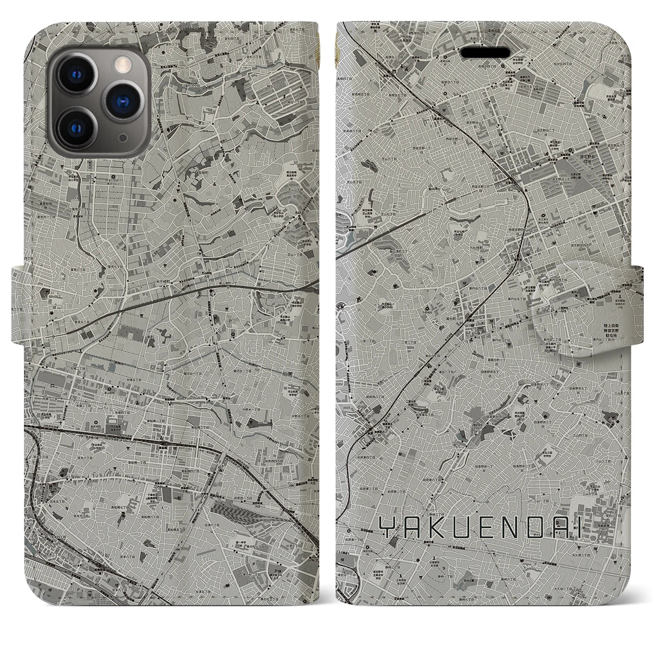 【薬園台(千葉県)】地図柄iPhoneケース(手帳タイプ)