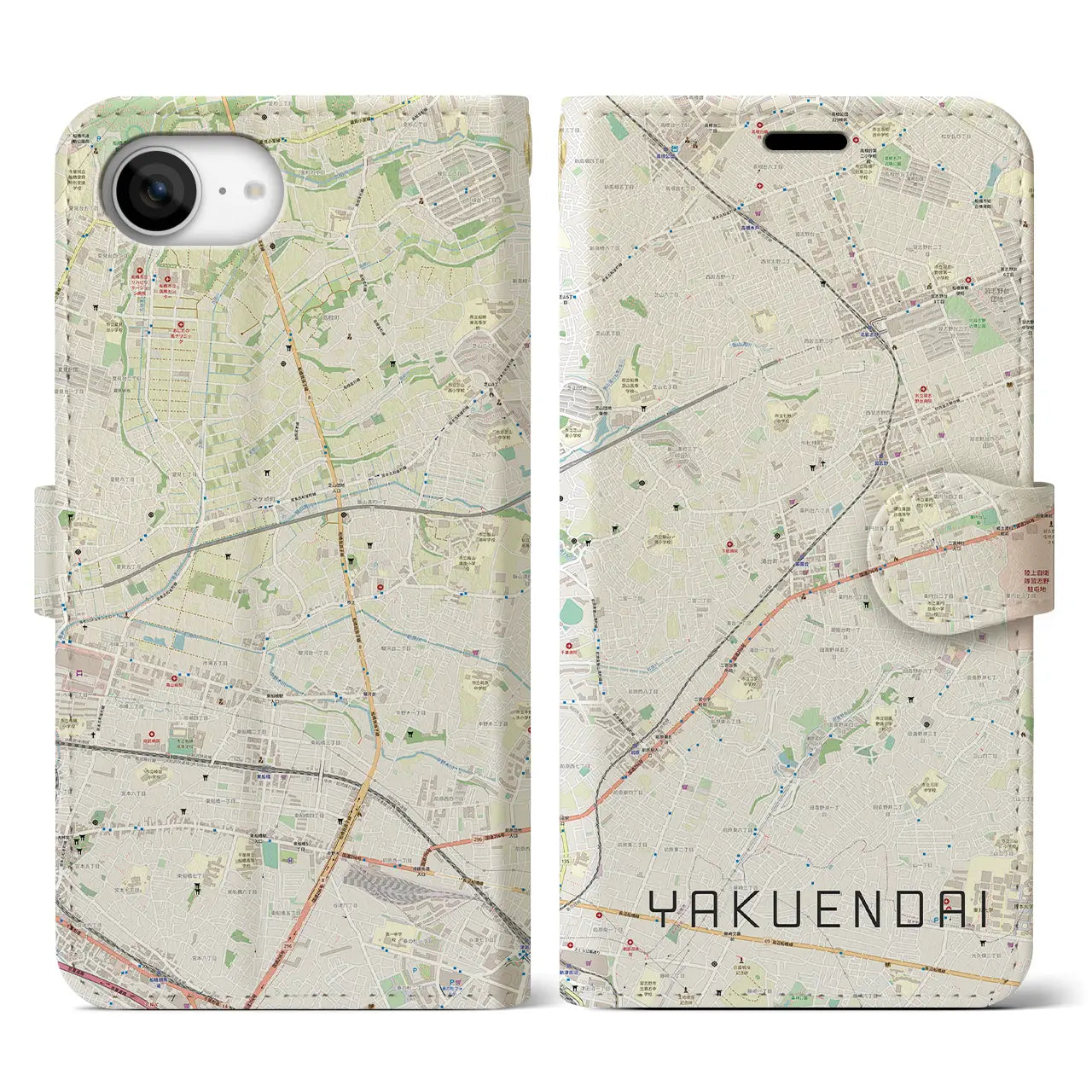 【薬園台(千葉県)】地図柄iPhoneケース(手帳タイプ)