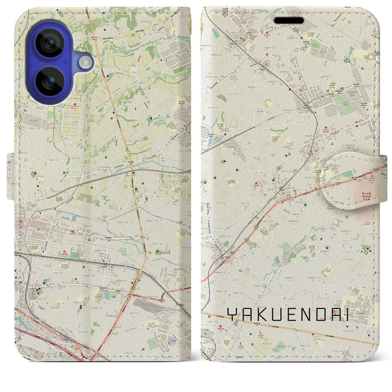【薬園台(千葉県)】地図柄iPhoneケース(手帳タイプ)ナチュラル・iPhone 16 Pro Max 用