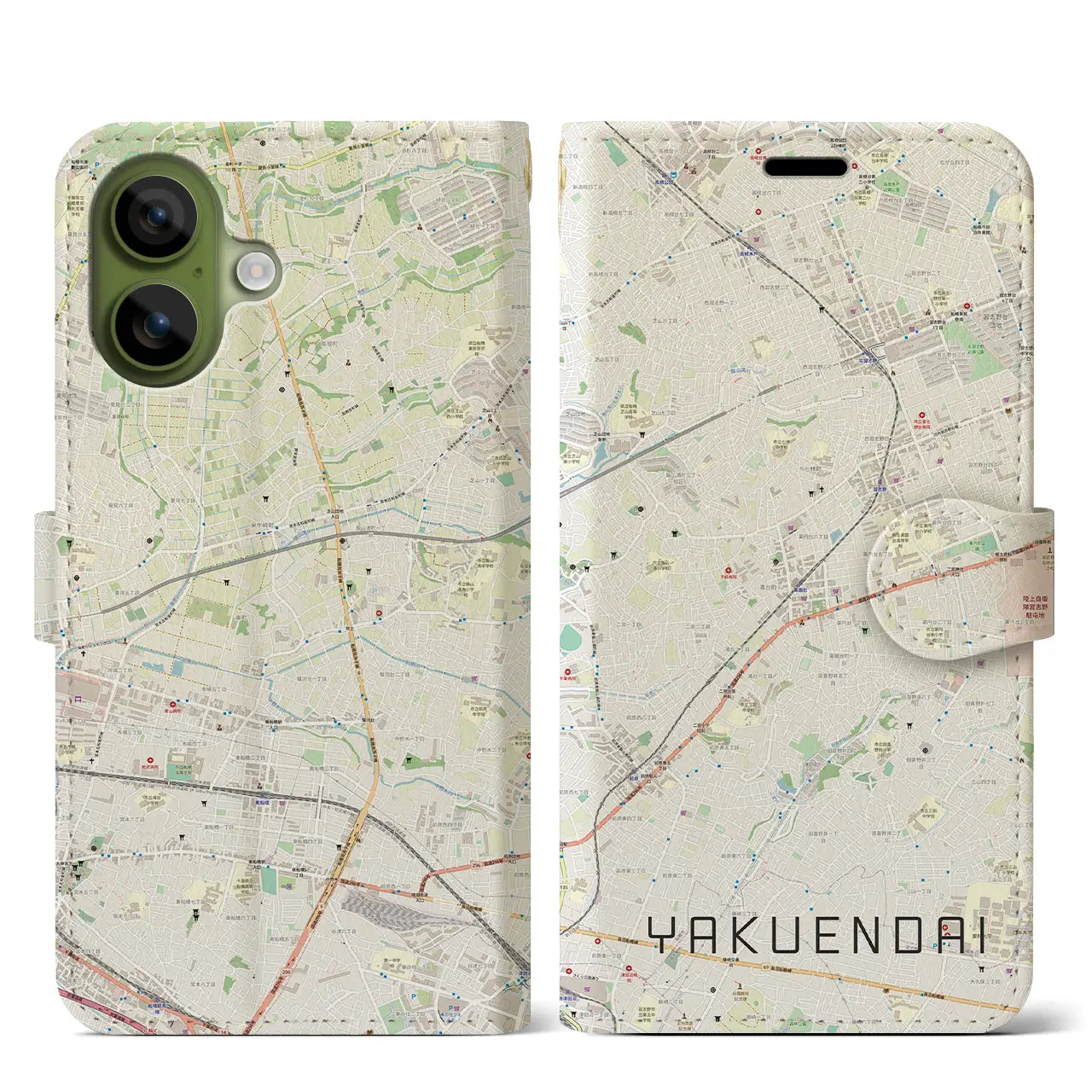 【薬園台(千葉県)】地図柄iPhoneケース(手帳タイプ)