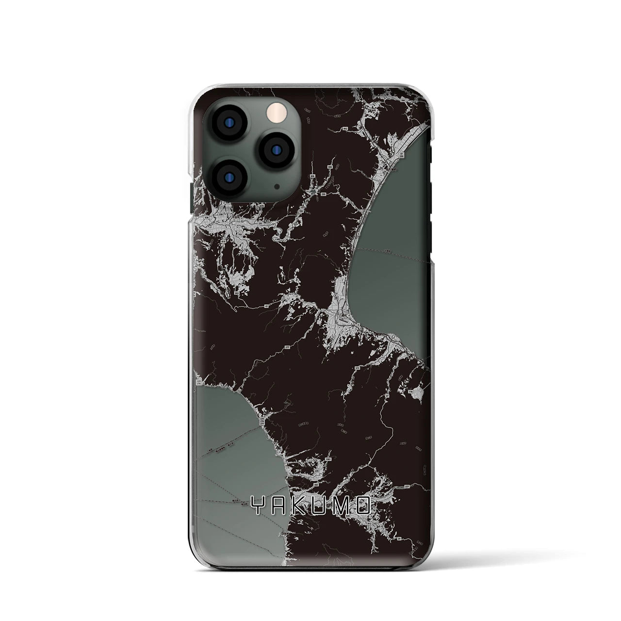 【八雲(北海道)】地図柄iPhoneケース(クリアタイプ)モノトーン・iPhone 11 Pro 用