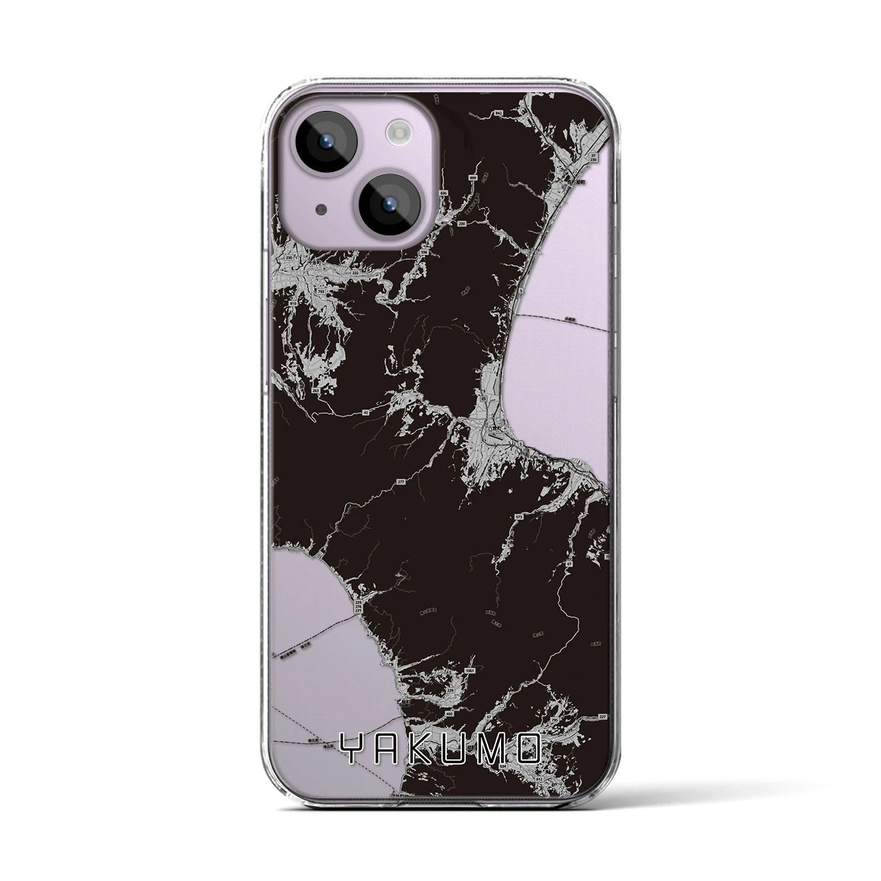 【八雲(北海道)】地図柄iPhoneケース(クリアタイプ)モノトーン・iPhone 14 用