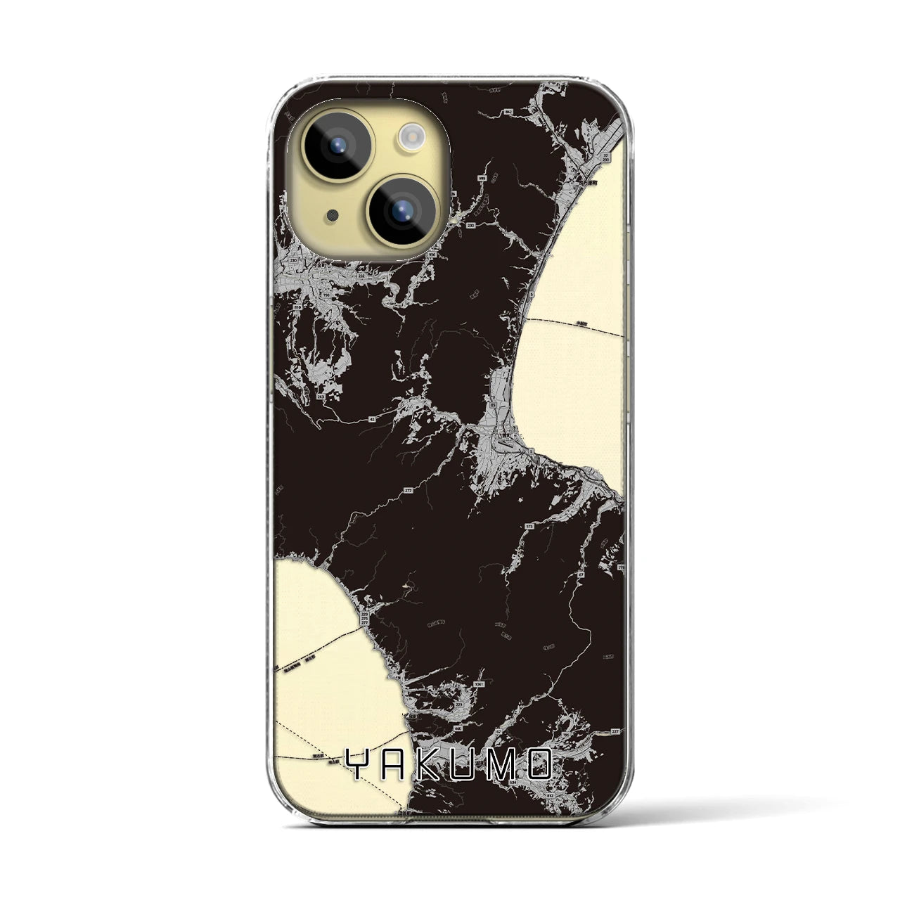 【八雲(北海道)】地図柄iPhoneケース(クリアタイプ)モノトーン・iPhone 15 用