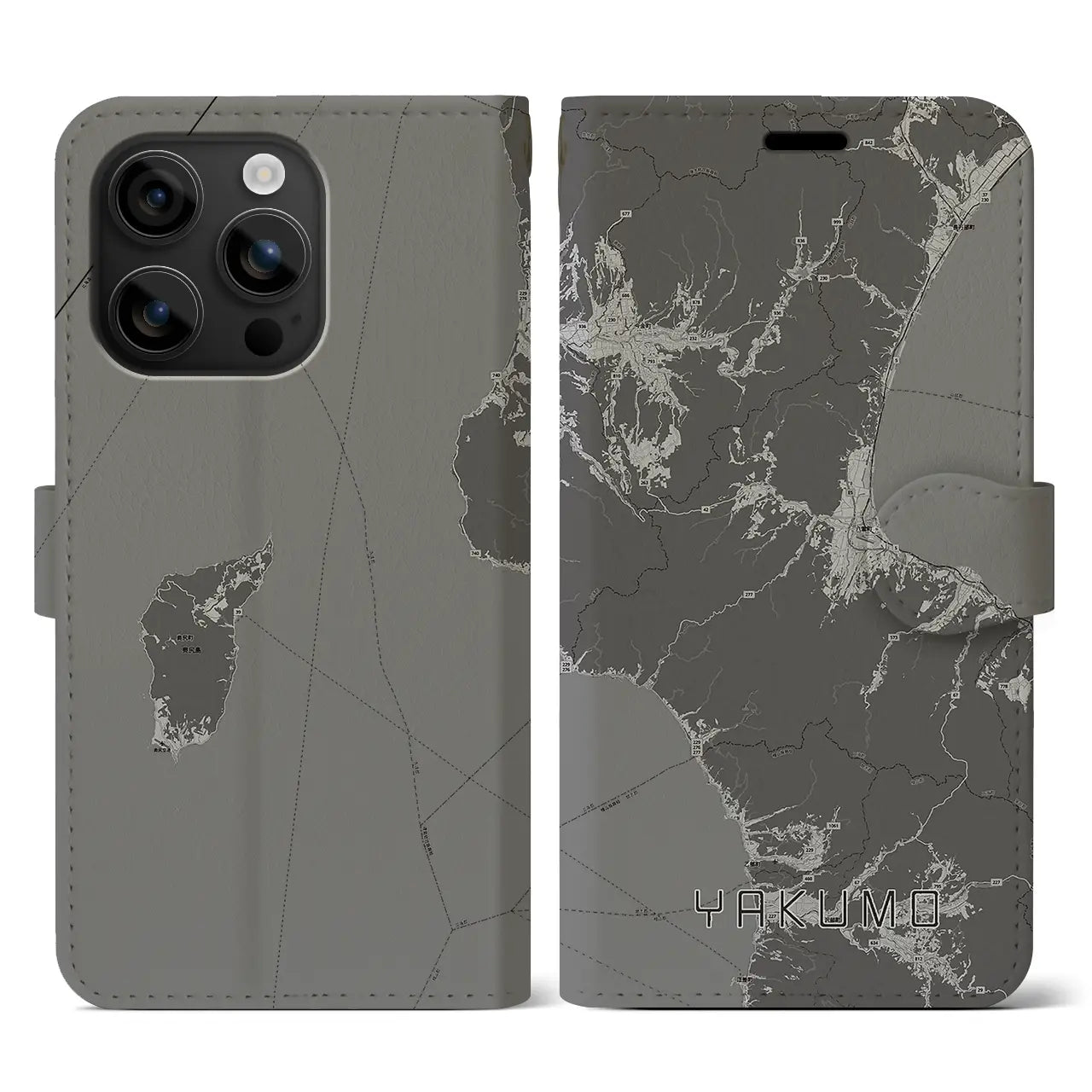 【八雲(北海道)】地図柄iPhoneケース(手帳タイプ)モノトーン・iPhone 16 用