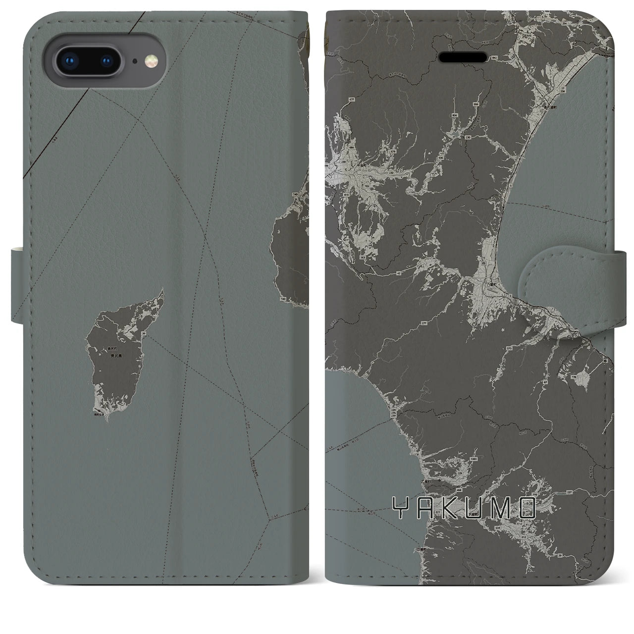 【八雲(北海道)】地図柄iPhoneケース(手帳タイプ)モノトーン・iPhone 8Plus /7Plus / 6sPlus / 6Plus 用