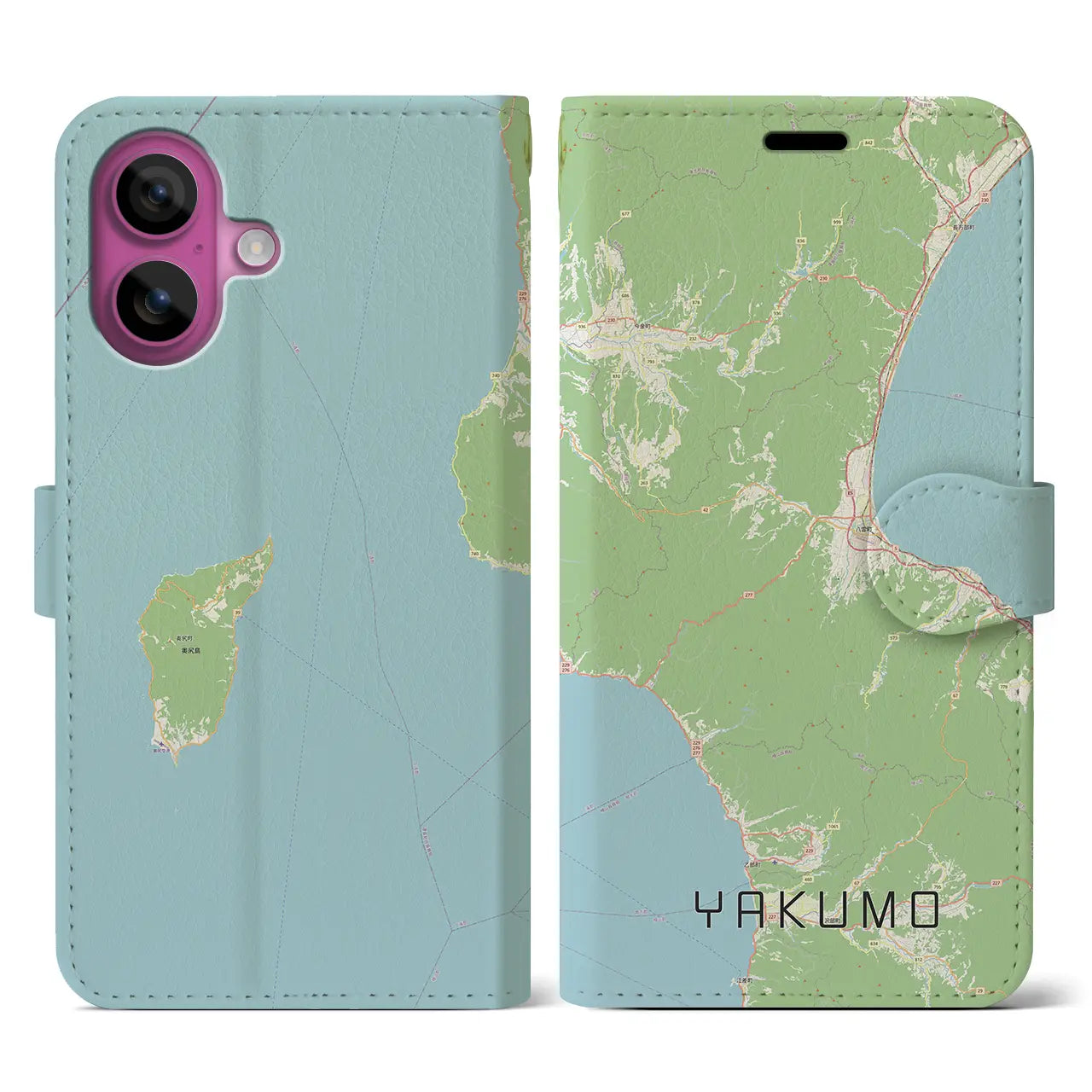 【八雲(北海道)】地図柄iPhoneケース(手帳タイプ)ナチュラル・iPhone 16 Pro 用