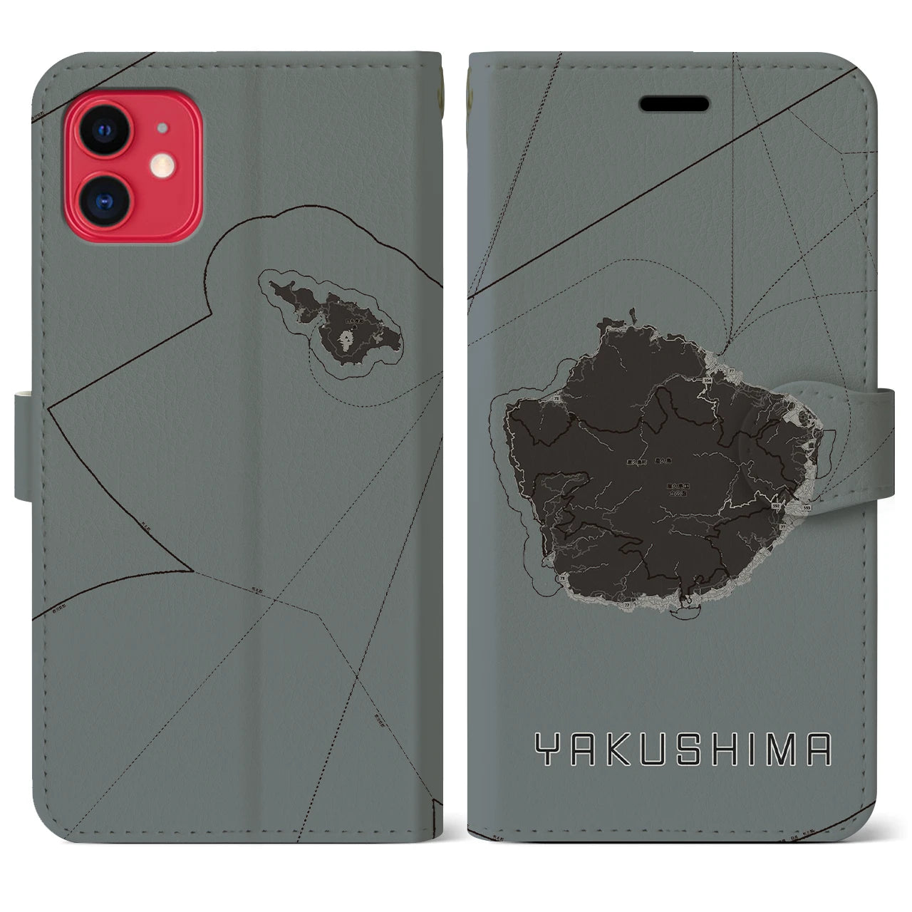 【屋久島(鹿児島県)】地図柄iPhoneケース(手帳タイプ)モノトーン・iPhone 11 用