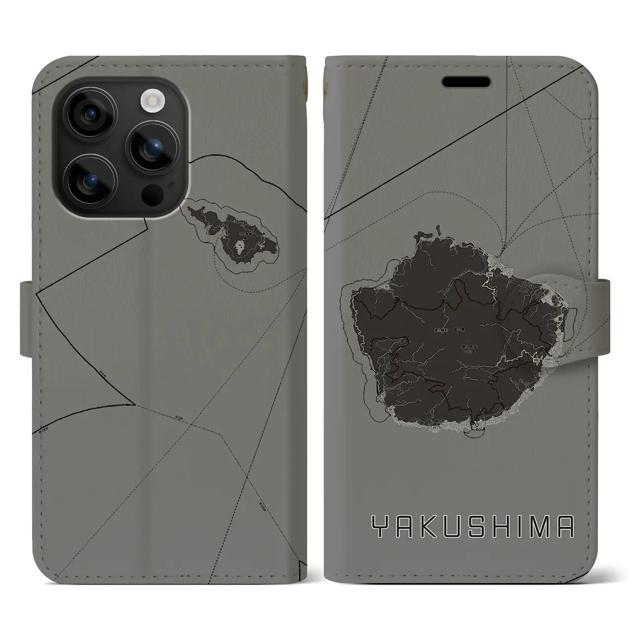 【屋久島(鹿児島県)】地図柄iPhoneケース(手帳タイプ)モノトーン・iPhone 16 用