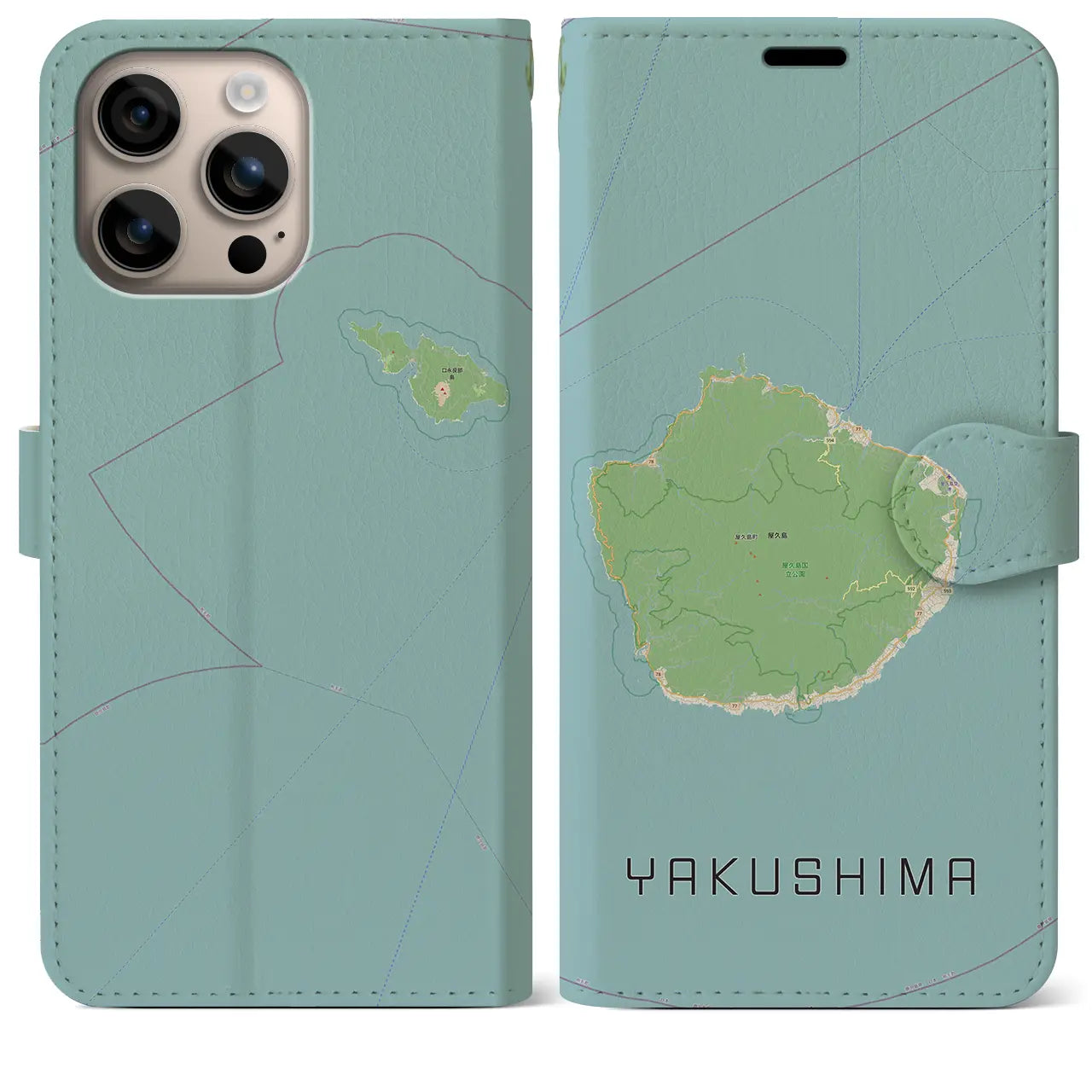 【屋久島(鹿児島県)】地図柄iPhoneケース(手帳タイプ)ナチュラル・iPhone 16 Plus 用