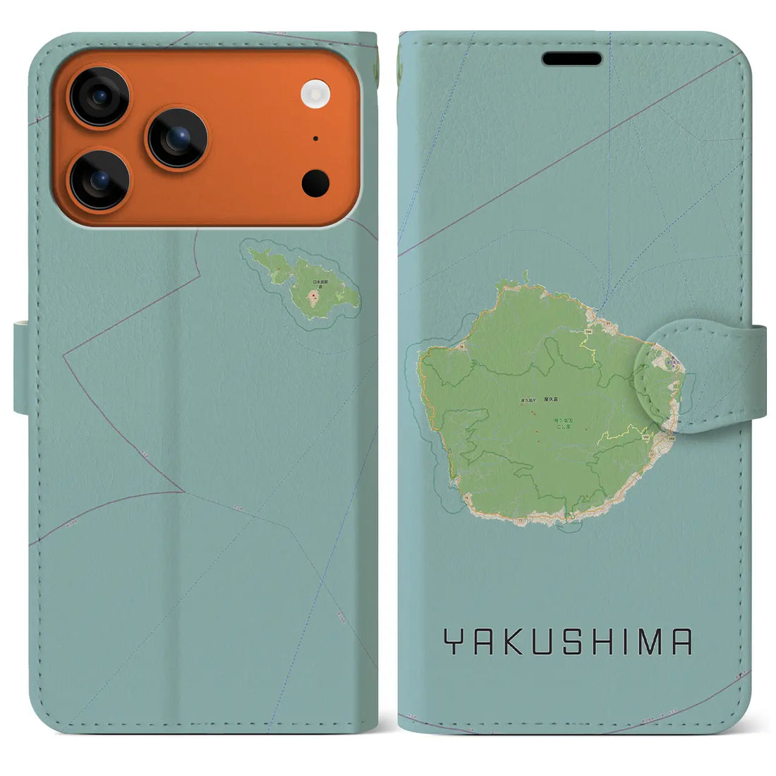 【屋久島(鹿児島県)】地図柄iPhoneケース(手帳タイプ)モノトーン・iPhone 17 Pro Max 用