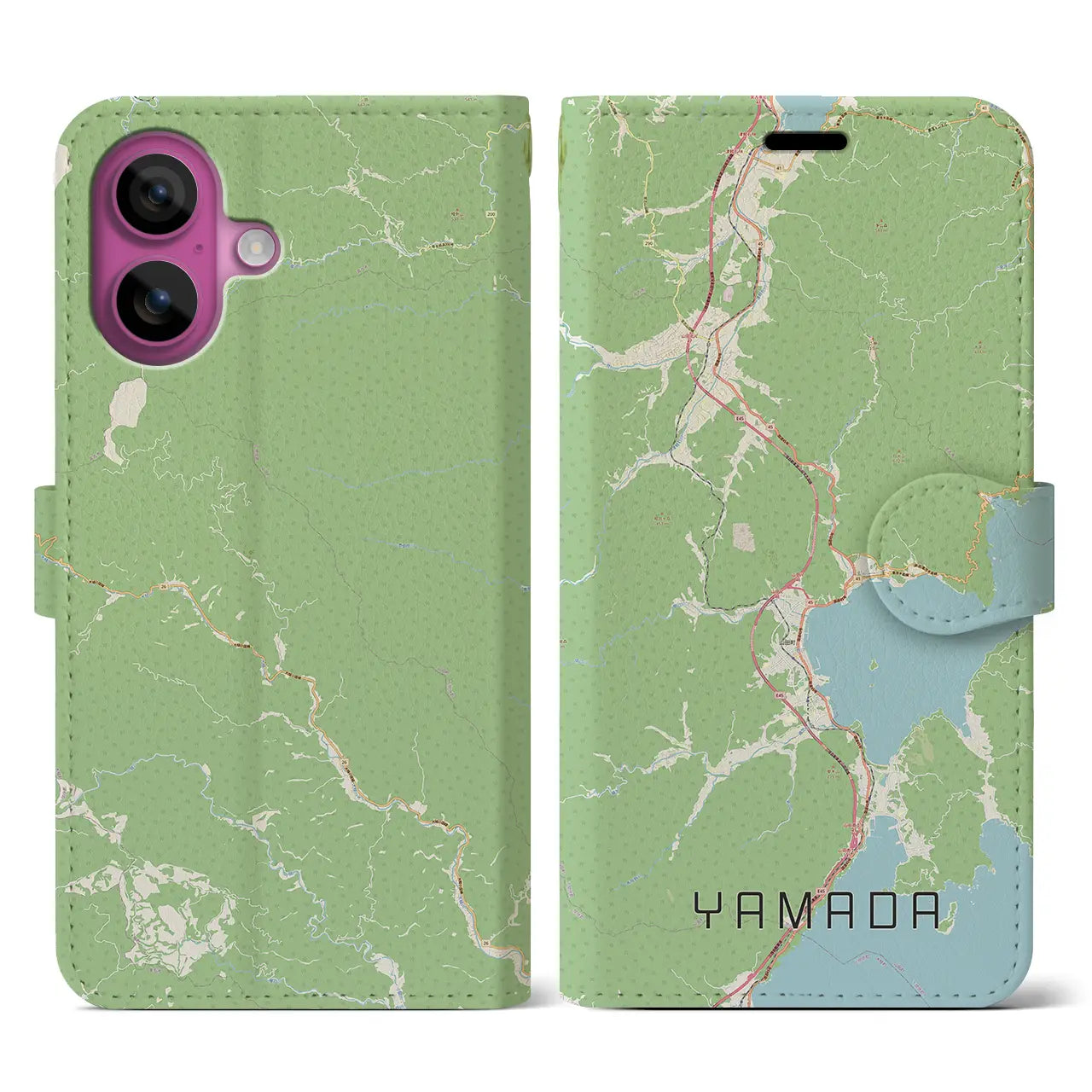 【山田(岩手県)】地図柄iPhoneケース(手帳タイプ)ナチュラル・iPhone 16 Pro 用