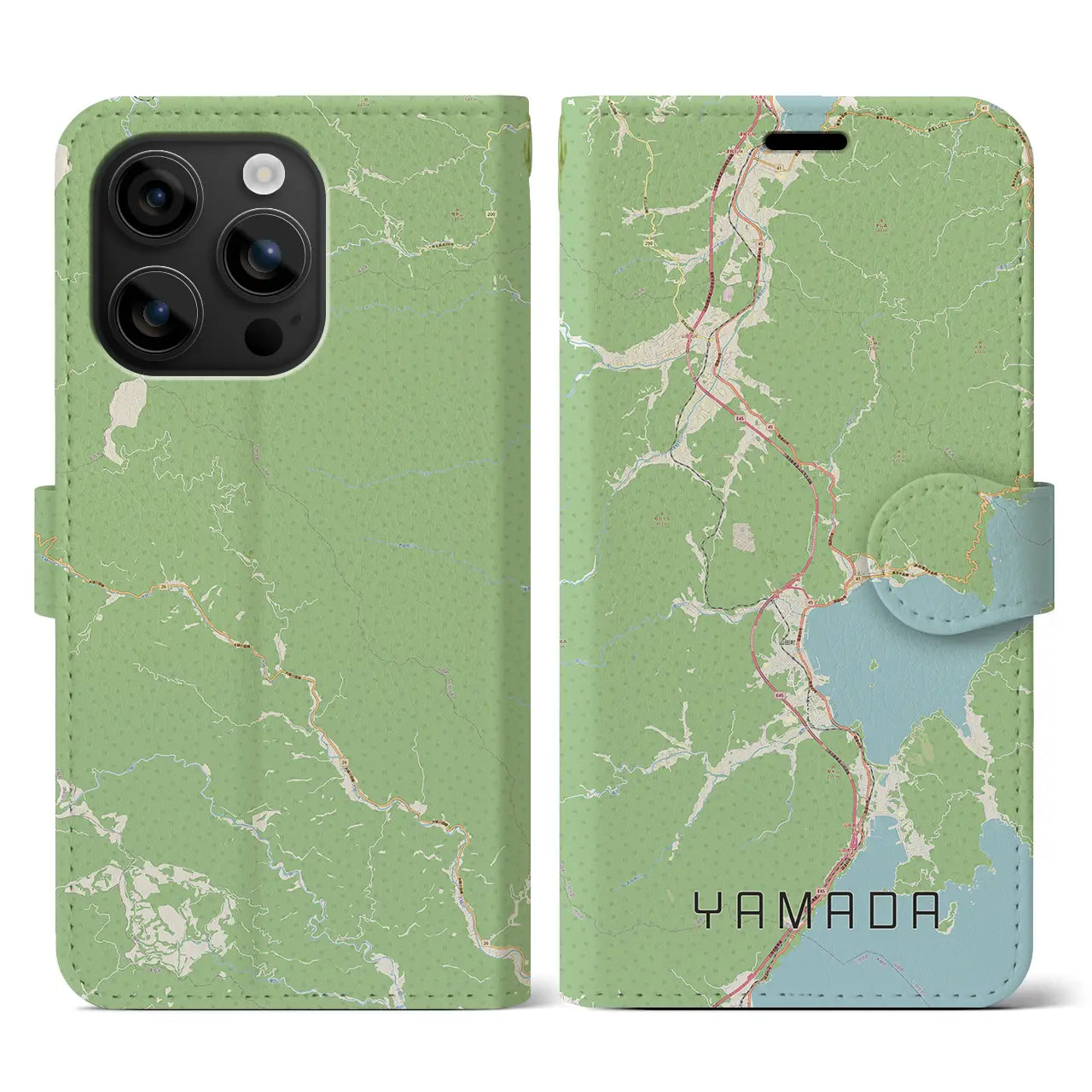 【山田(岩手県)】地図柄iPhoneケース(手帳タイプ)ナチュラル・iPhone 16 用
