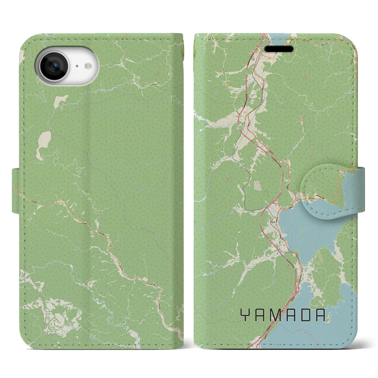 【山田(岩手県)】地図柄iPhoneケース(手帳タイプ)