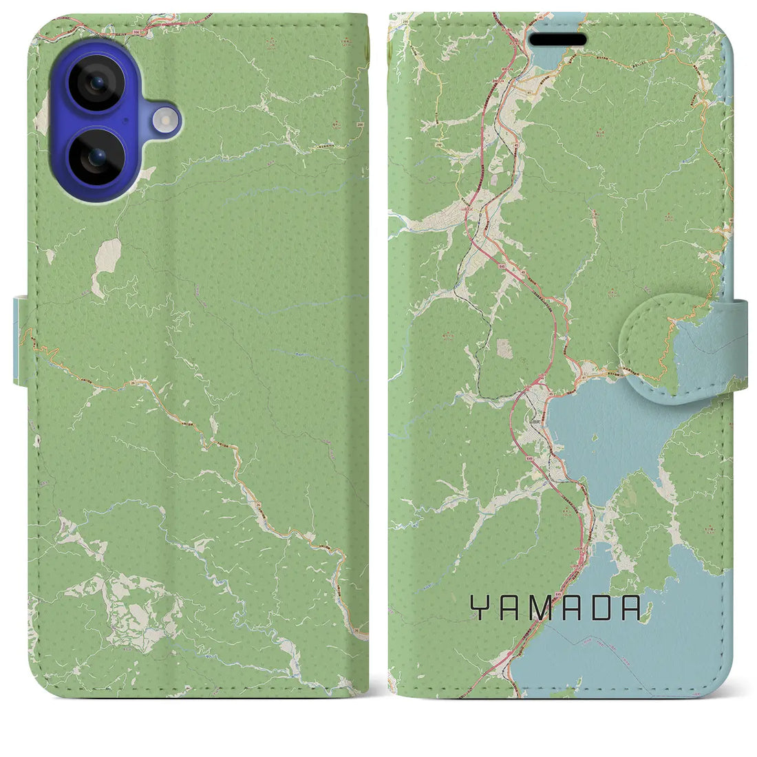 【山田(岩手県)】地図柄iPhoneケース(手帳タイプ)ナチュラル・iPhone 16 Pro Max 用