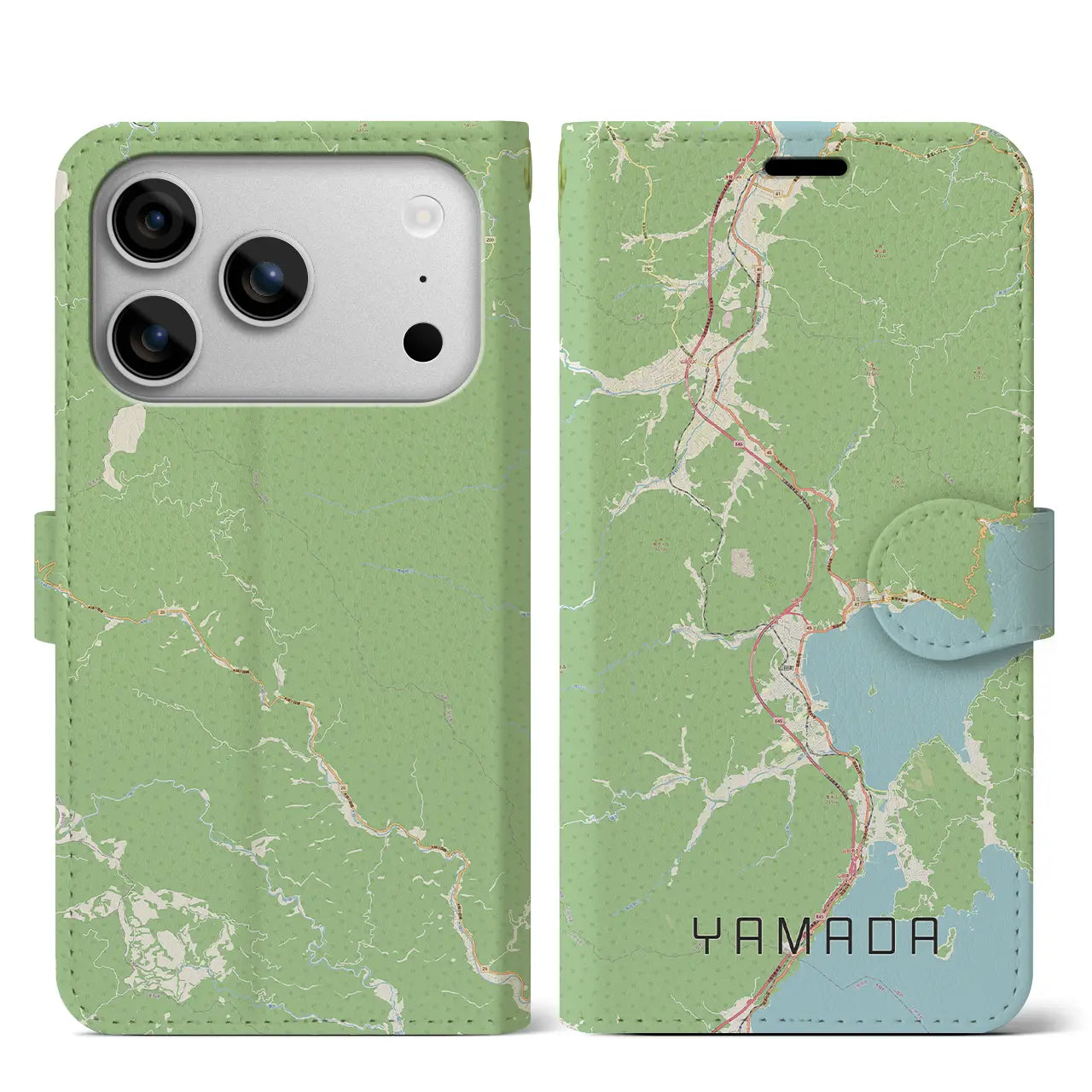 【山田(岩手県)】地図柄iPhoneケース(手帳タイプ)