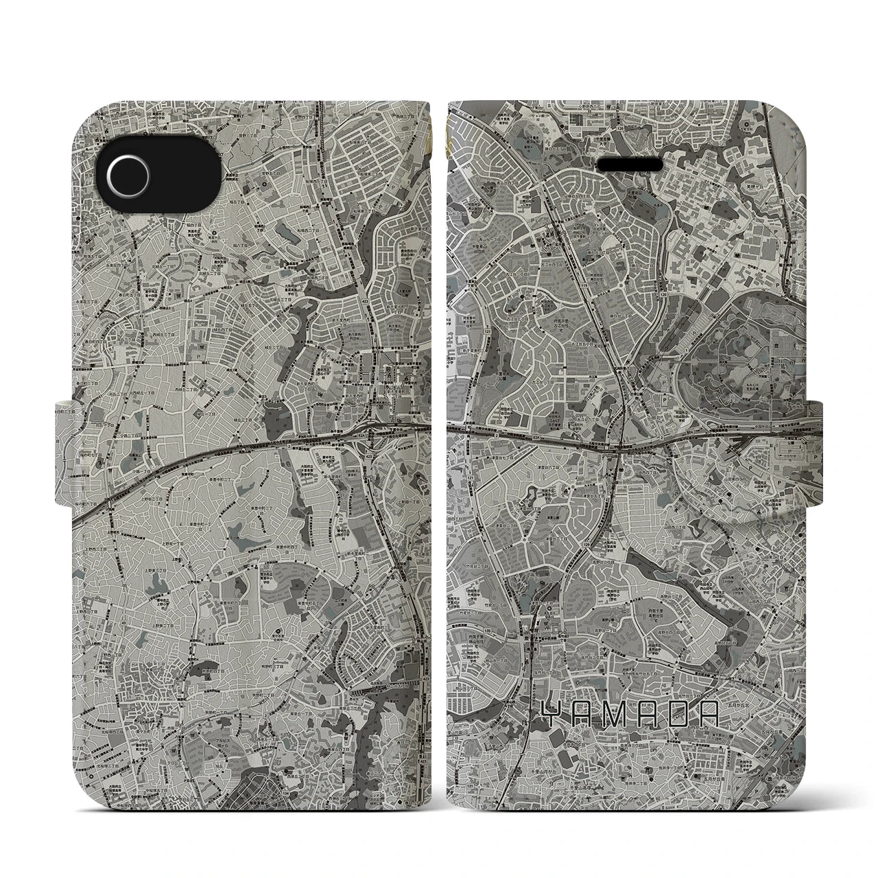 【山田(大阪府)】地図柄iPhoneケース(手帳タイプ)モノトーン・iPhone SE(第3 / 第2世代) / 8 / 7 / 6s / 6 用