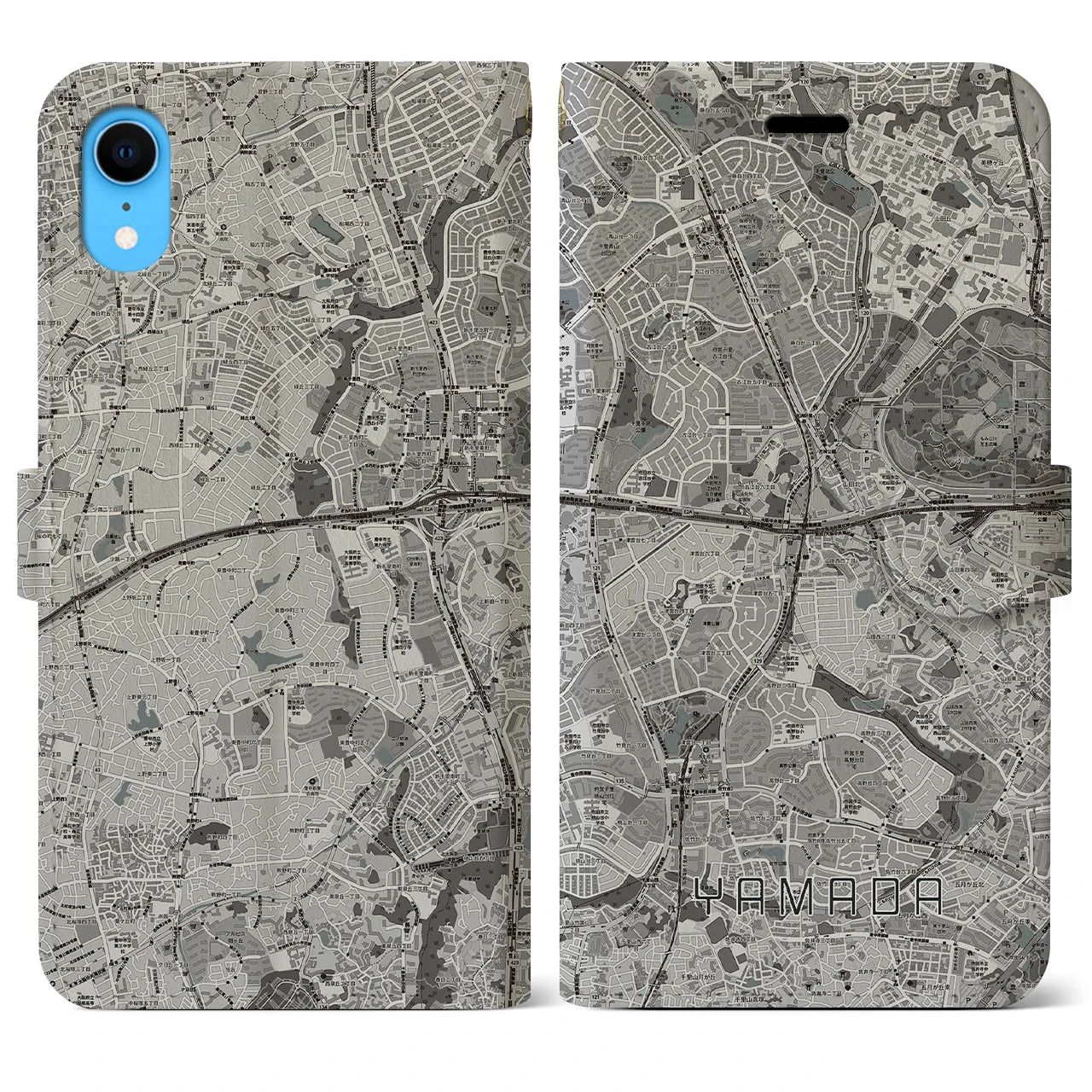 【山田(大阪府)】地図柄iPhoneケース(手帳タイプ)モノトーン・iPhone XR 用
