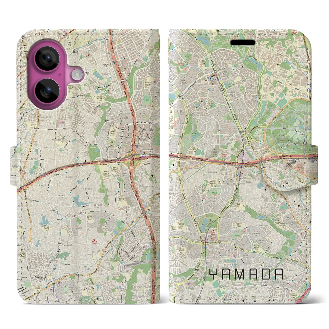 【山田(大阪府)】地図柄iPhoneケース(手帳タイプ)ナチュラル・iPhone 16 Pro 用
