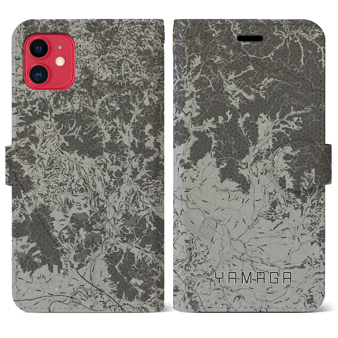 【山鹿(熊本県)】地図柄iPhoneケース(手帳タイプ)モノトーン・iPhone 11 用