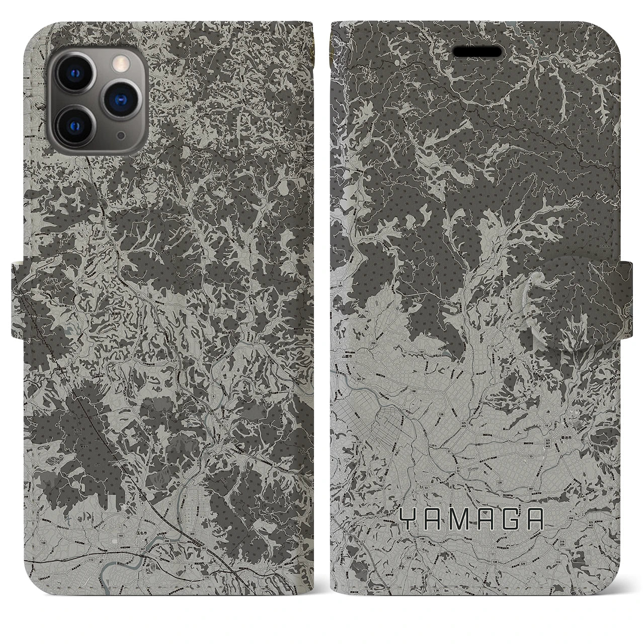 【山鹿(熊本県)】地図柄iPhoneケース(手帳タイプ)モノトーン・iPhone 11 Pro Max 用