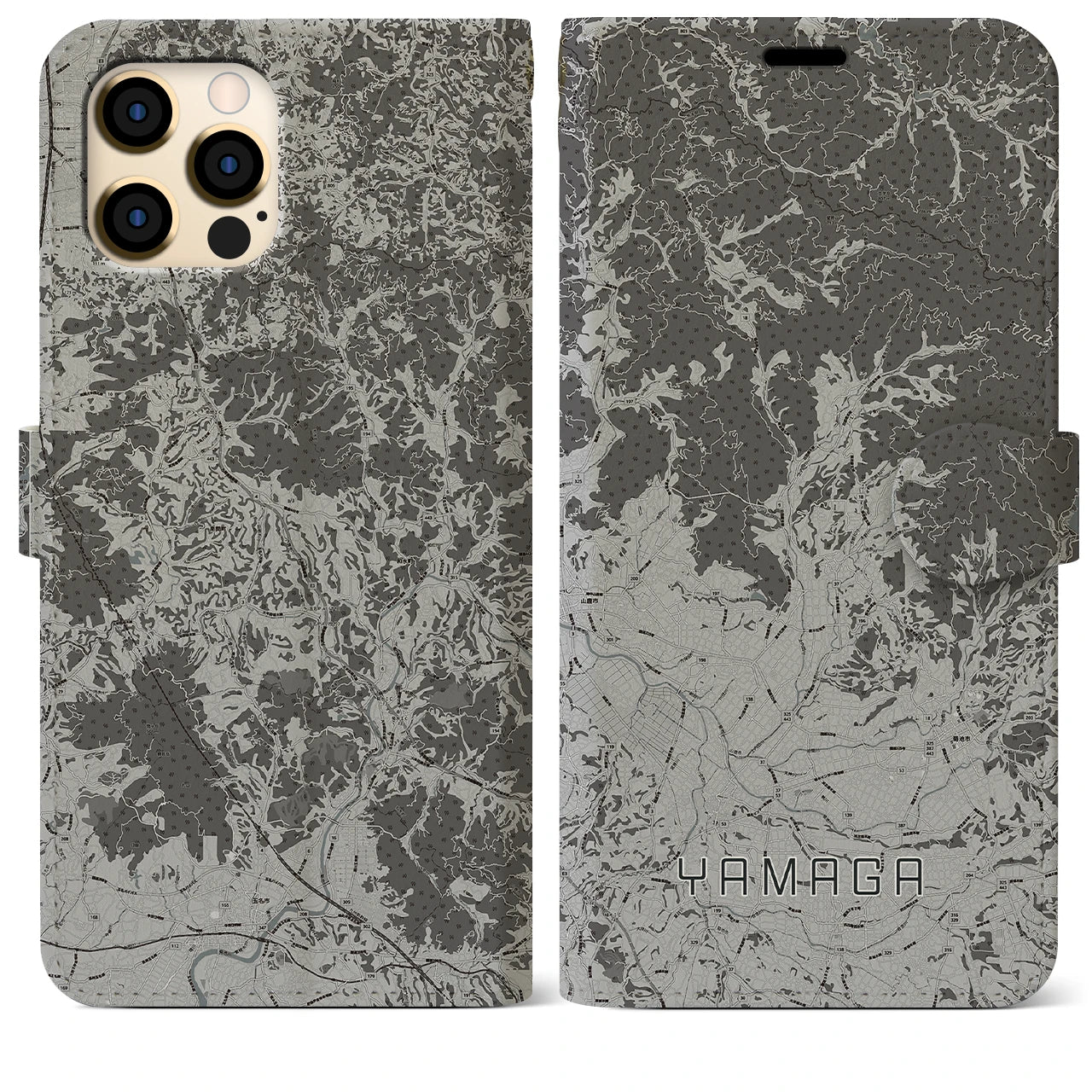 【山鹿(熊本県)】地図柄iPhoneケース(手帳タイプ)モノトーン・iPhone 12 Pro Max 用
