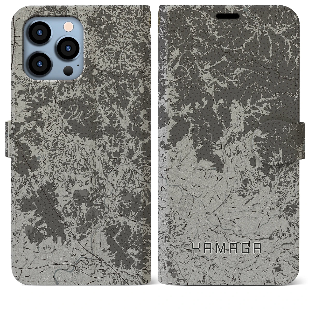 【山鹿(熊本県)】地図柄iPhoneケース(手帳タイプ)モノトーン・iPhone 13 Pro Max 用
