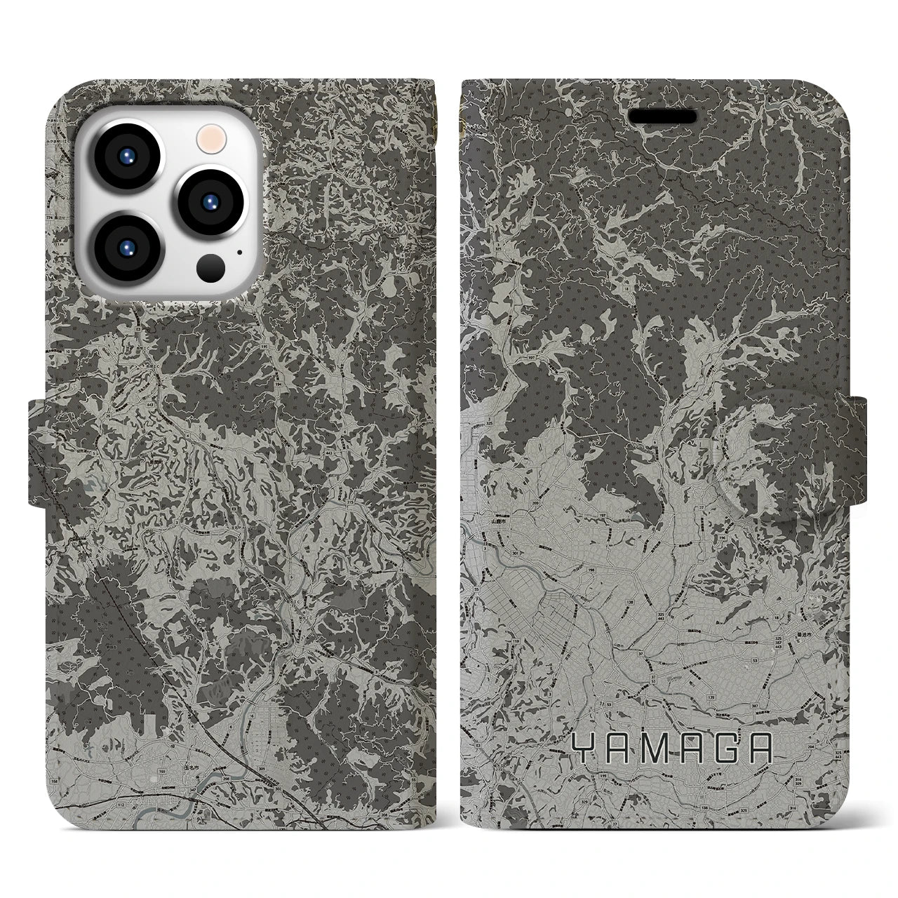 【山鹿(熊本県)】地図柄iPhoneケース(手帳タイプ)モノトーン・iPhone 13 Pro 用