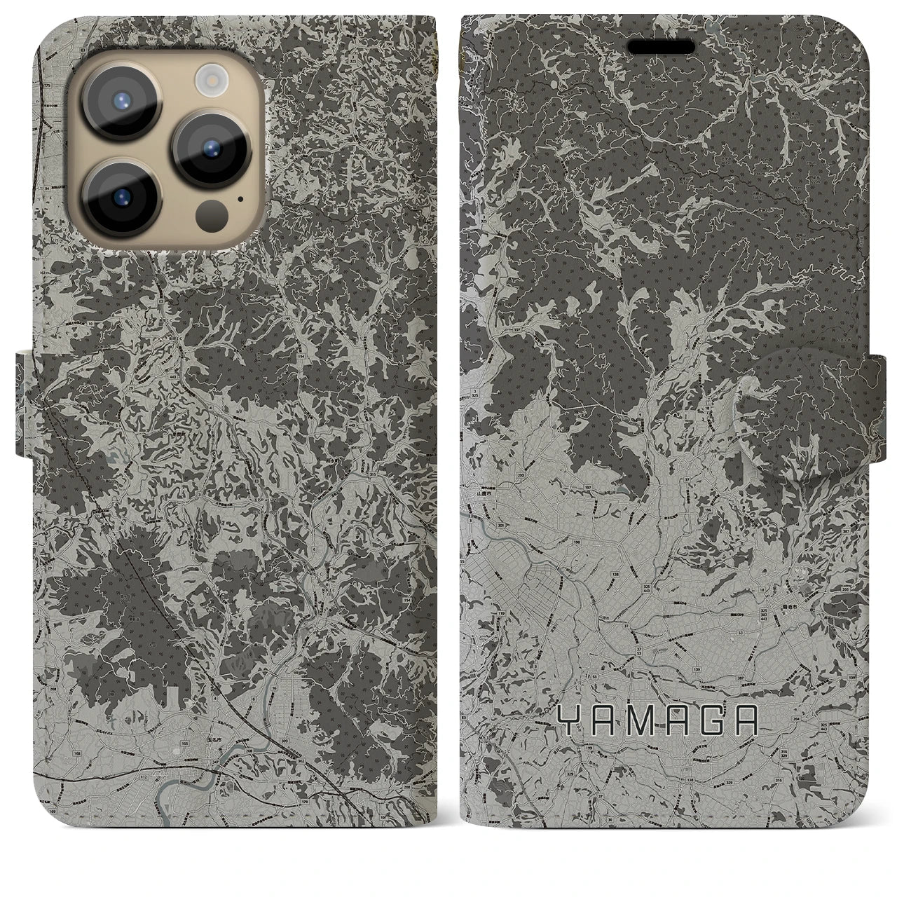 【山鹿(熊本県)】地図柄iPhoneケース(手帳タイプ)モノトーン・iPhone 14 Pro Max 用