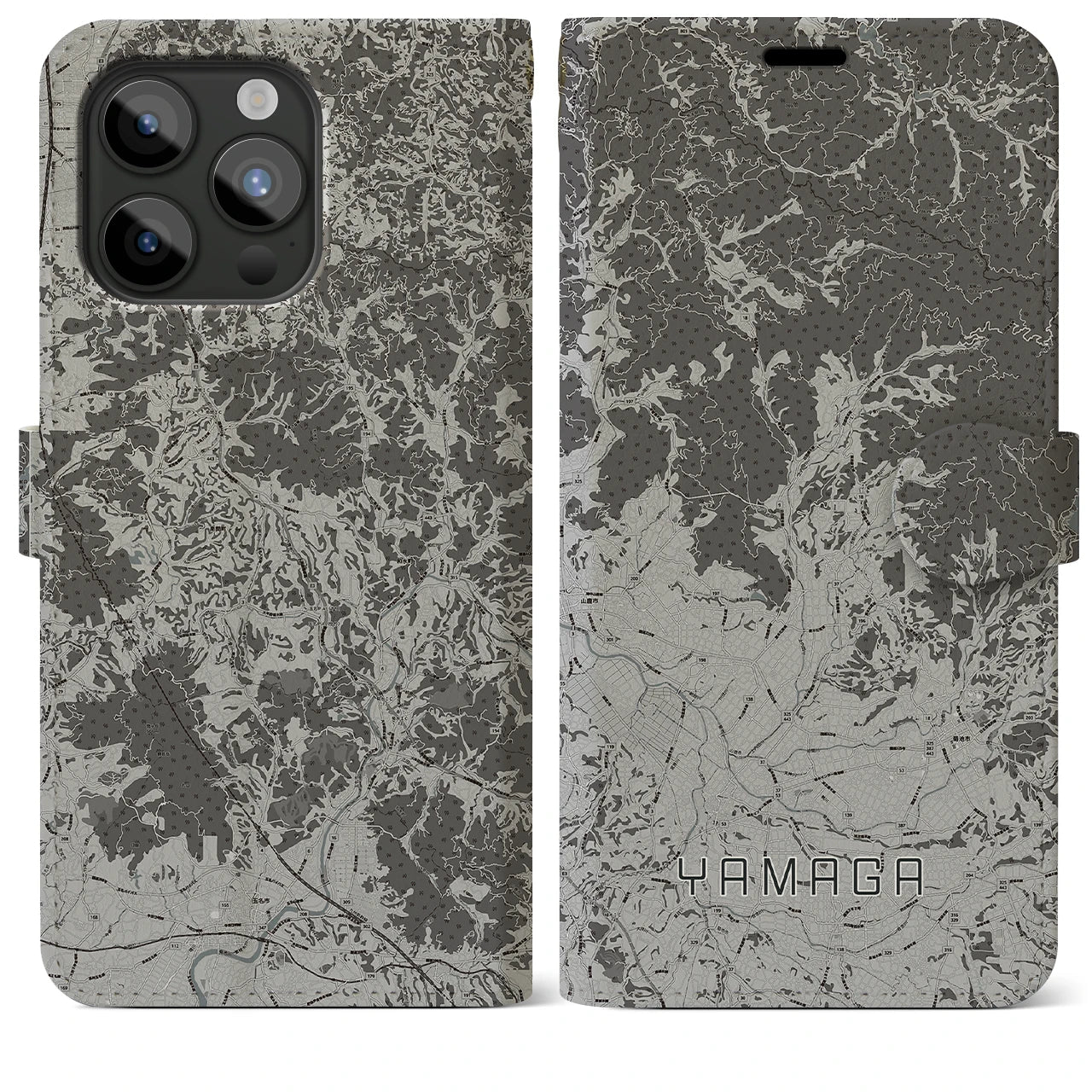 【山鹿(熊本県)】地図柄iPhoneケース(手帳タイプ)モノトーン・iPhone 15 Pro Max 用