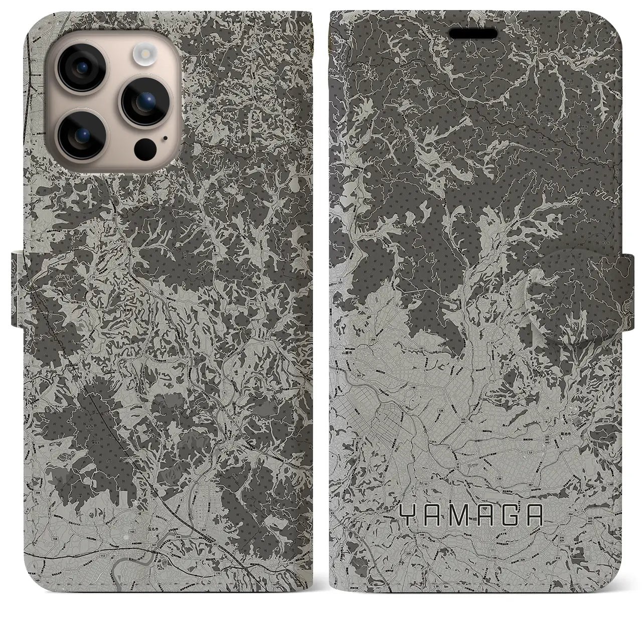 【山鹿(熊本県)】地図柄iPhoneケース(手帳タイプ)モノトーン・iPhone 16 Plus 用