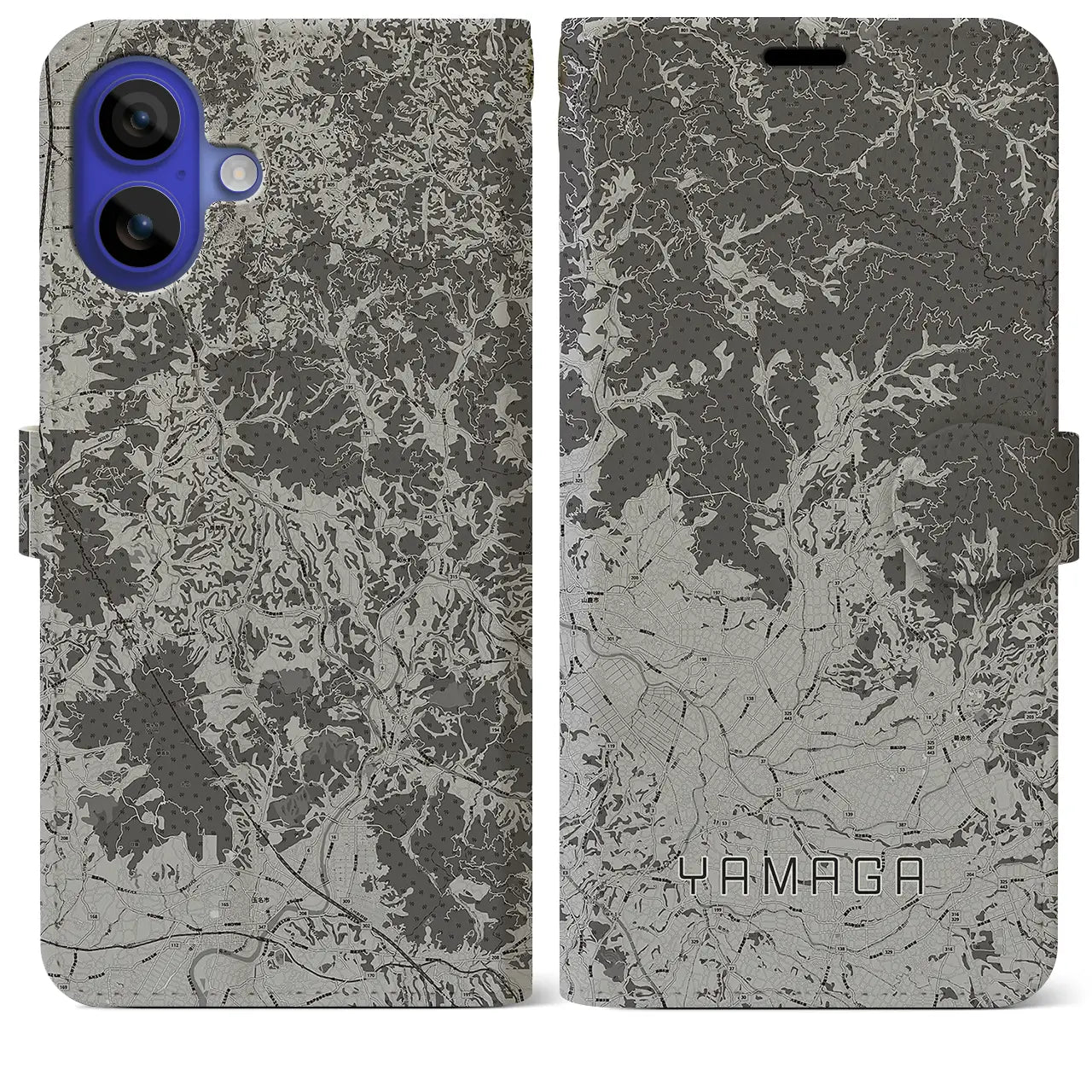 【山鹿(熊本県)】地図柄iPhoneケース(手帳タイプ)モノトーン・iPhone 16 Pro Max 用