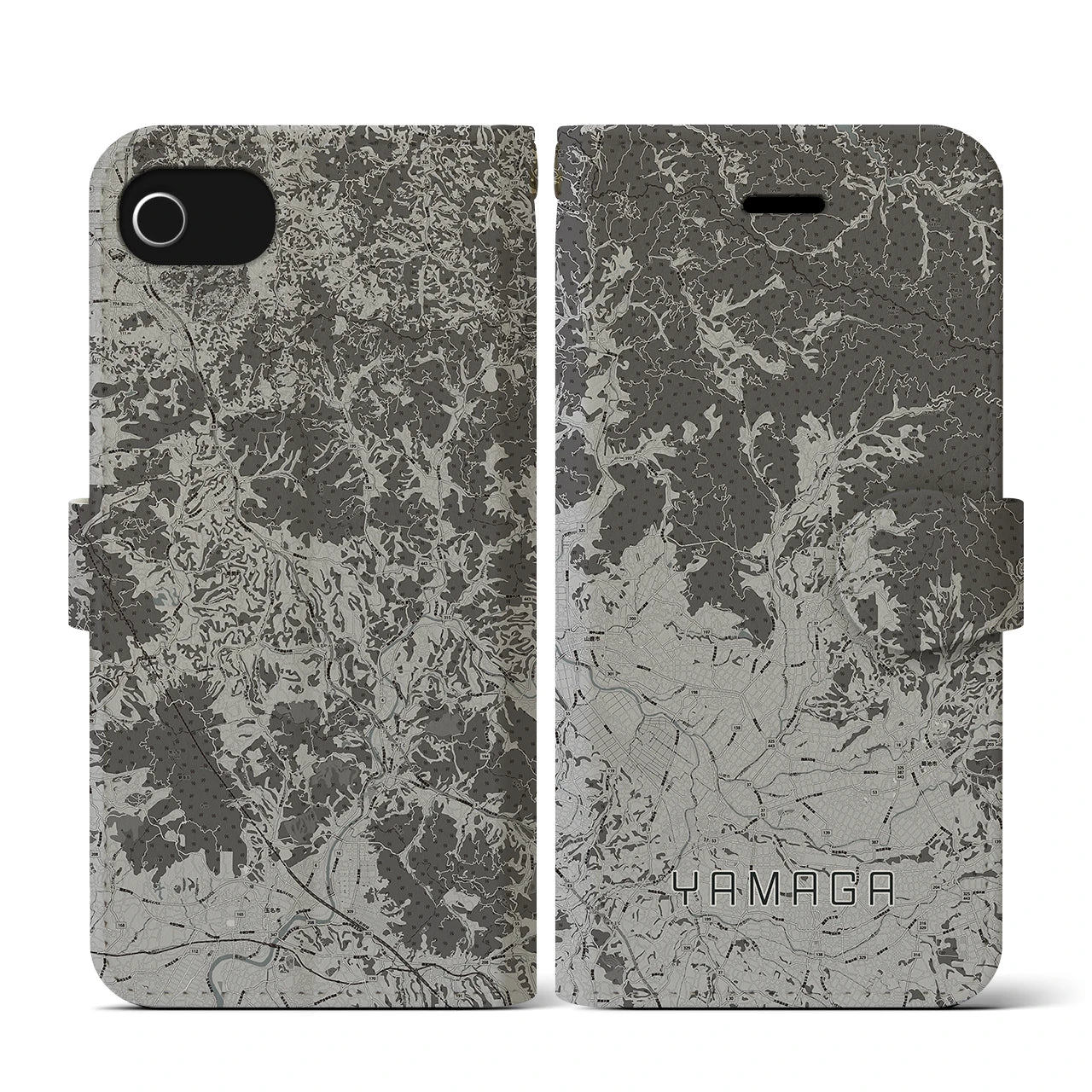 【山鹿(熊本県)】地図柄iPhoneケース(手帳タイプ)モノトーン・iPhone SE(第3 / 第2世代) / 8 / 7 / 6s / 6 用