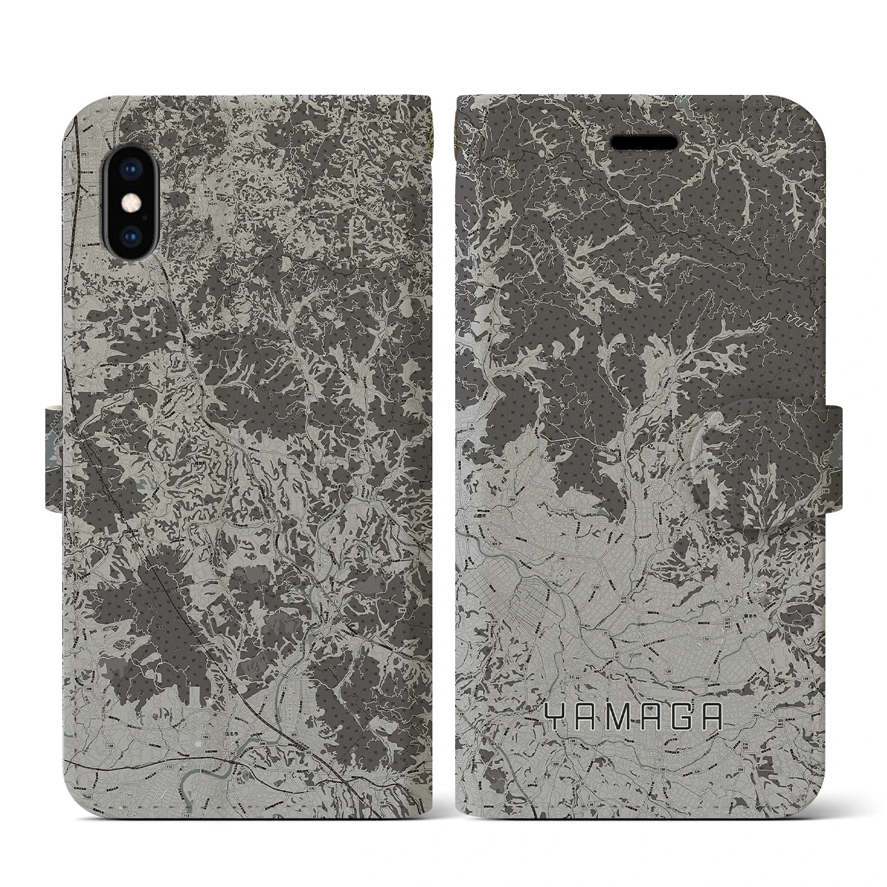 【山鹿(熊本県)】地図柄iPhoneケース(手帳タイプ)モノトーン・iPhone XS / X 用