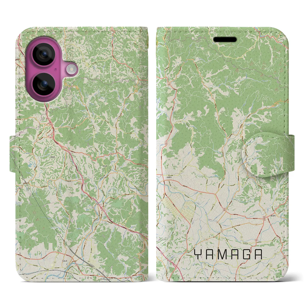 【山鹿(熊本県)】地図柄iPhoneケース(手帳タイプ)ナチュラル・iPhone 16 Pro 用