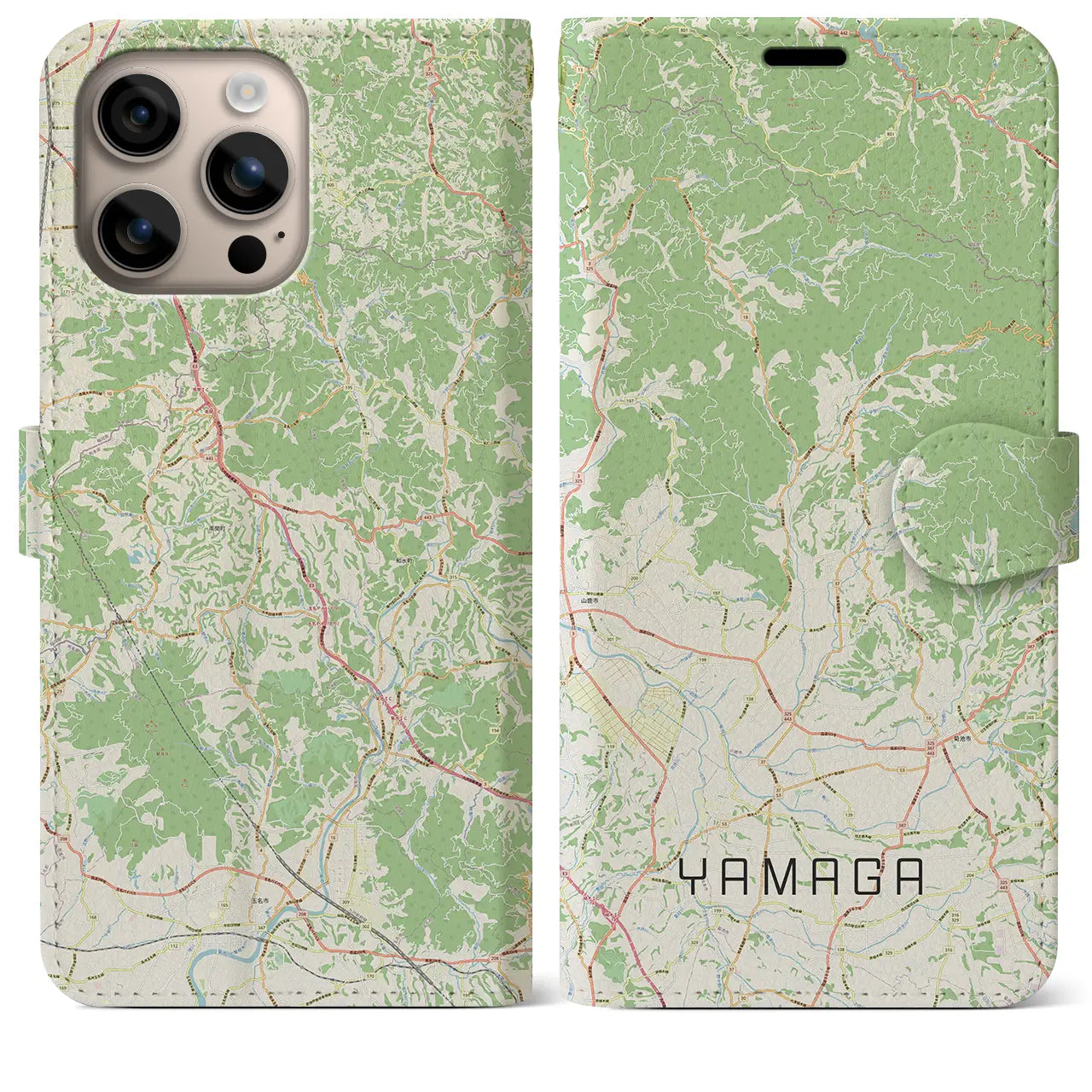 【山鹿(熊本県)】地図柄iPhoneケース(手帳タイプ)ナチュラル・iPhone 16 Plus 用