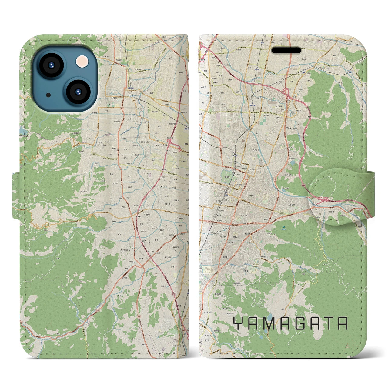 【山形(山形県)】地図柄iPhoneケース(手帳タイプ)ナチュラル・iPhone 13 Pro 用